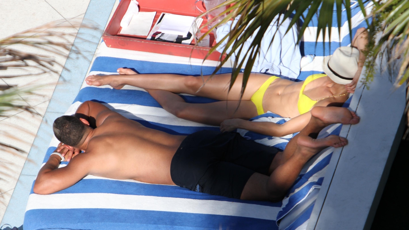 Cameron Diaz Yellow Bikini Candids at a pool in Miami Beach