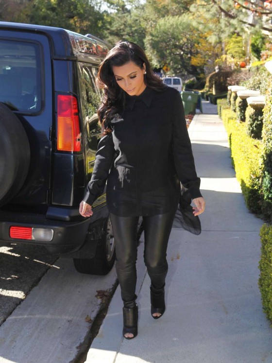Kim Kardashian In Leather Pants leaves her house in Beverly Hills