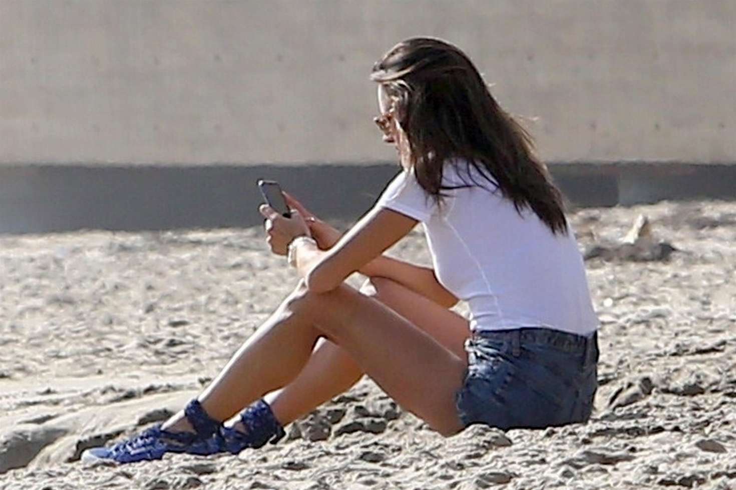 Alessandra Ambrosio in Denim Shorts at the beach in Malibu