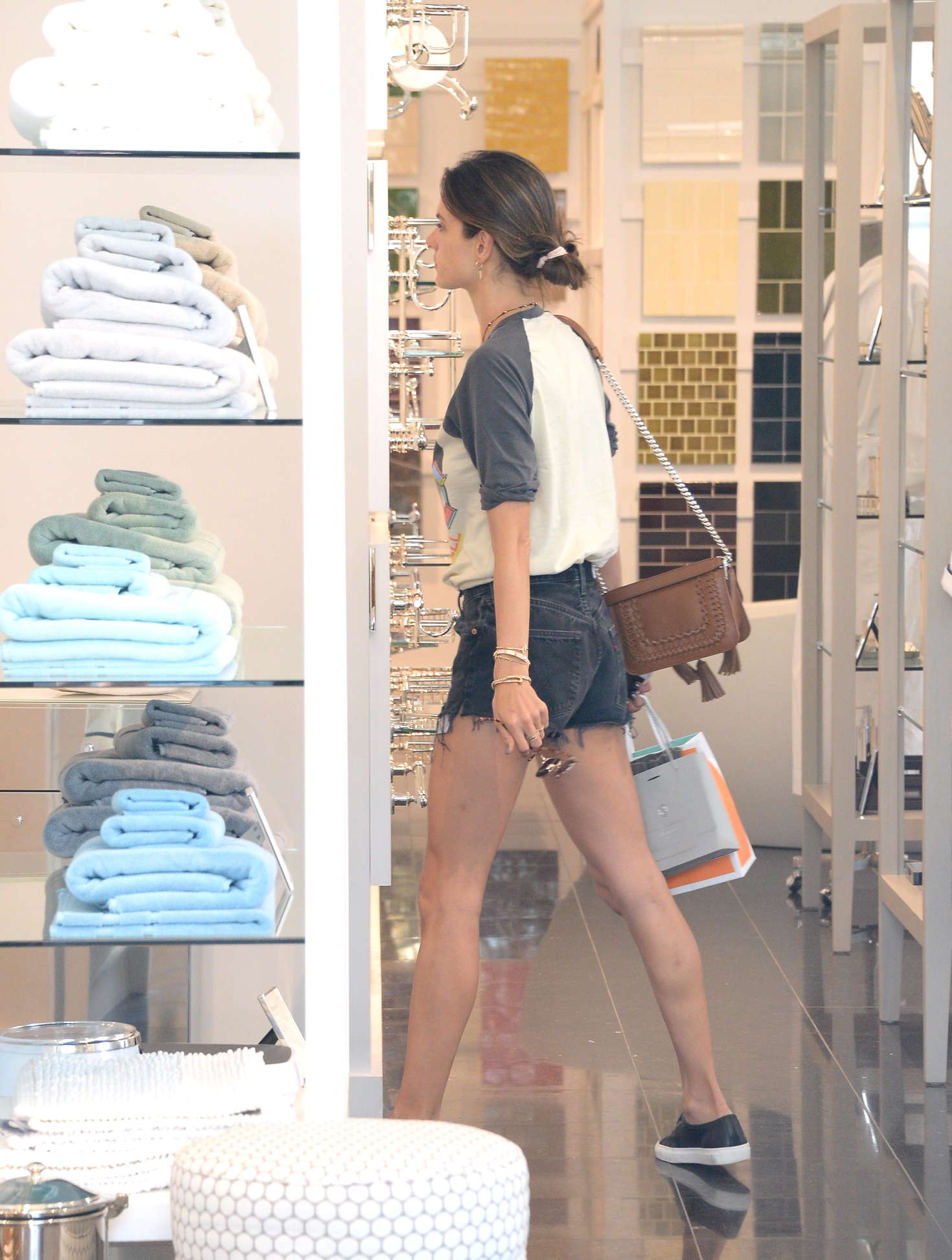 Alessandra Ambrosio in Denim Shorts Shopping in LA