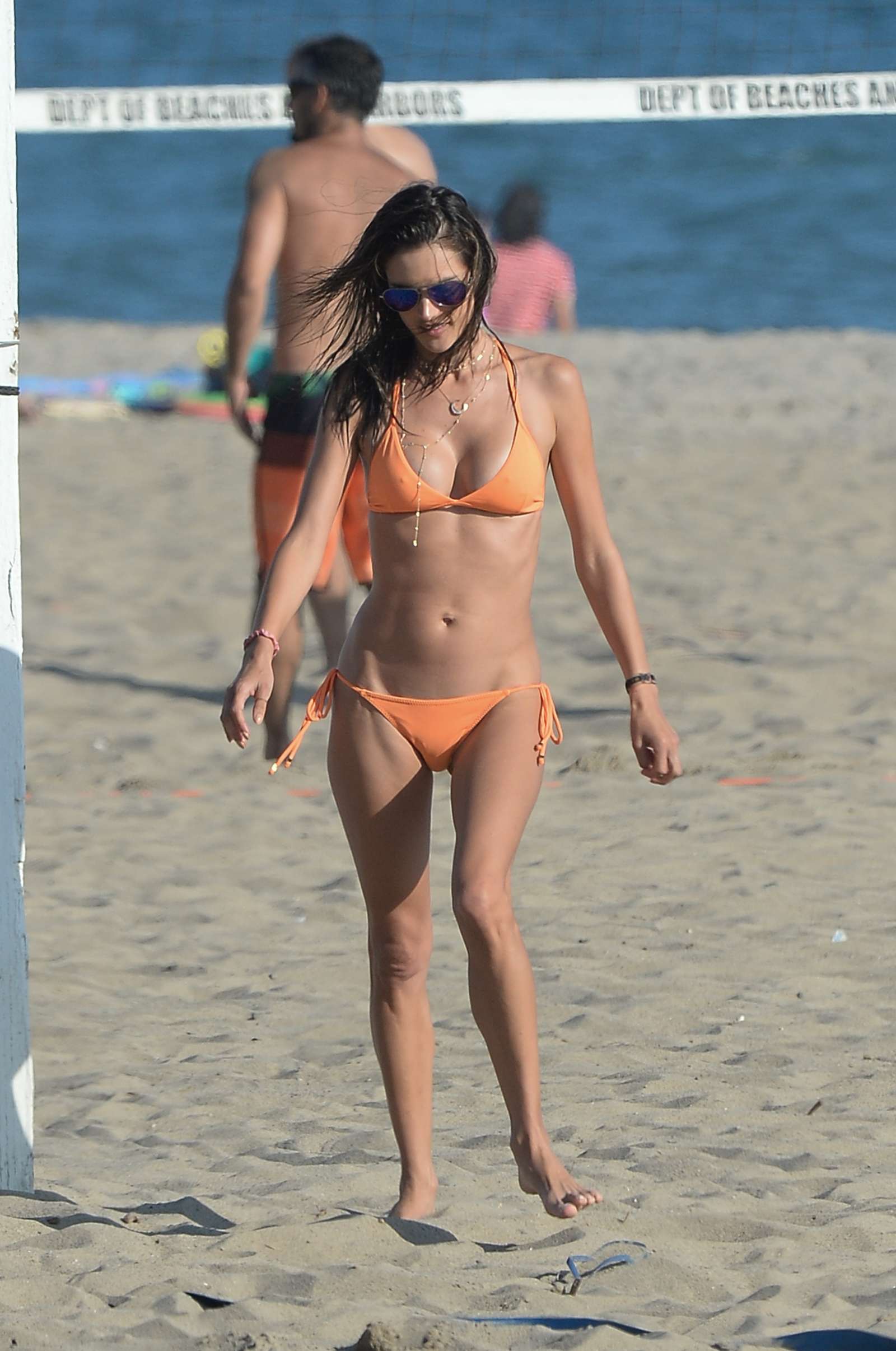 Alessandra Ambrosio in Orange Bikini at the beach in LA