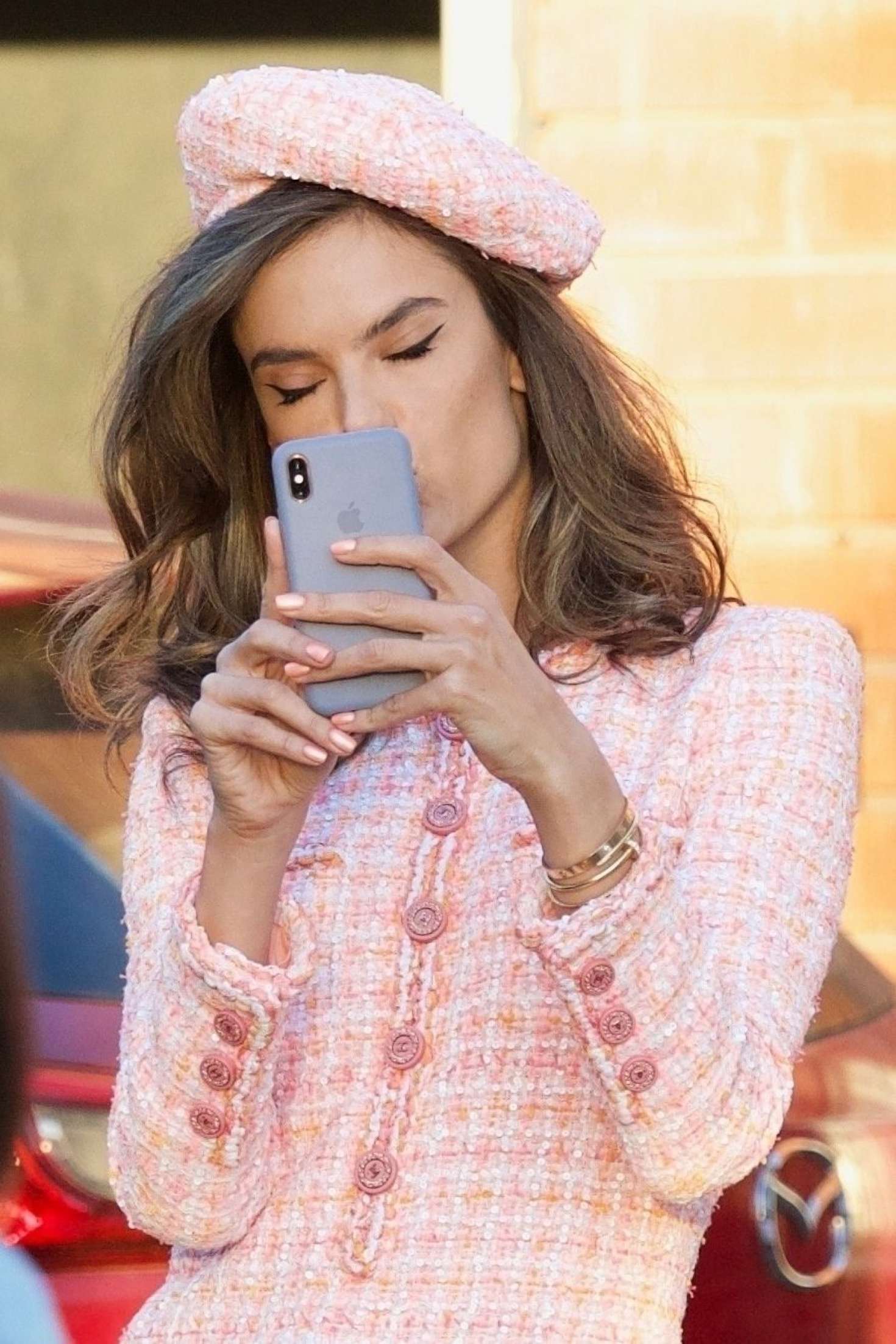 Alessandra Ambrosio in Pink Short Dress â€“ On a photoshoot in Los Angeles