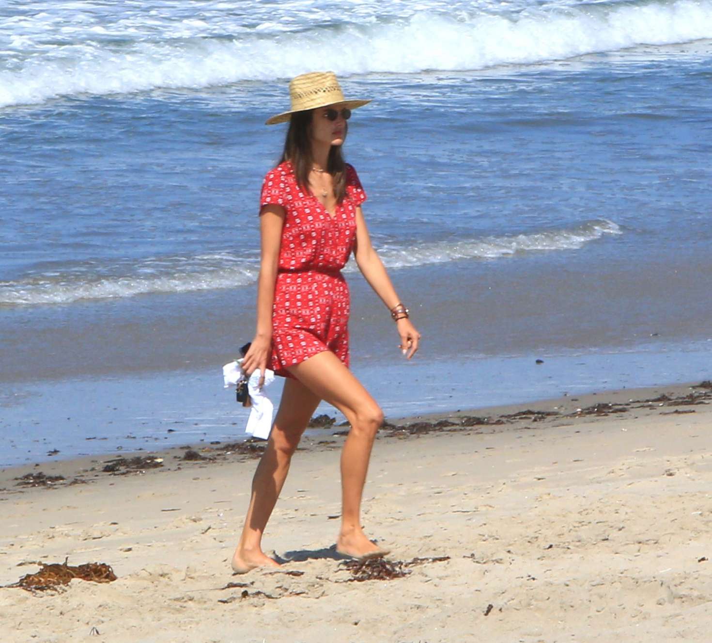 Alessandra Ambrosio in Red on the beach in Malibu