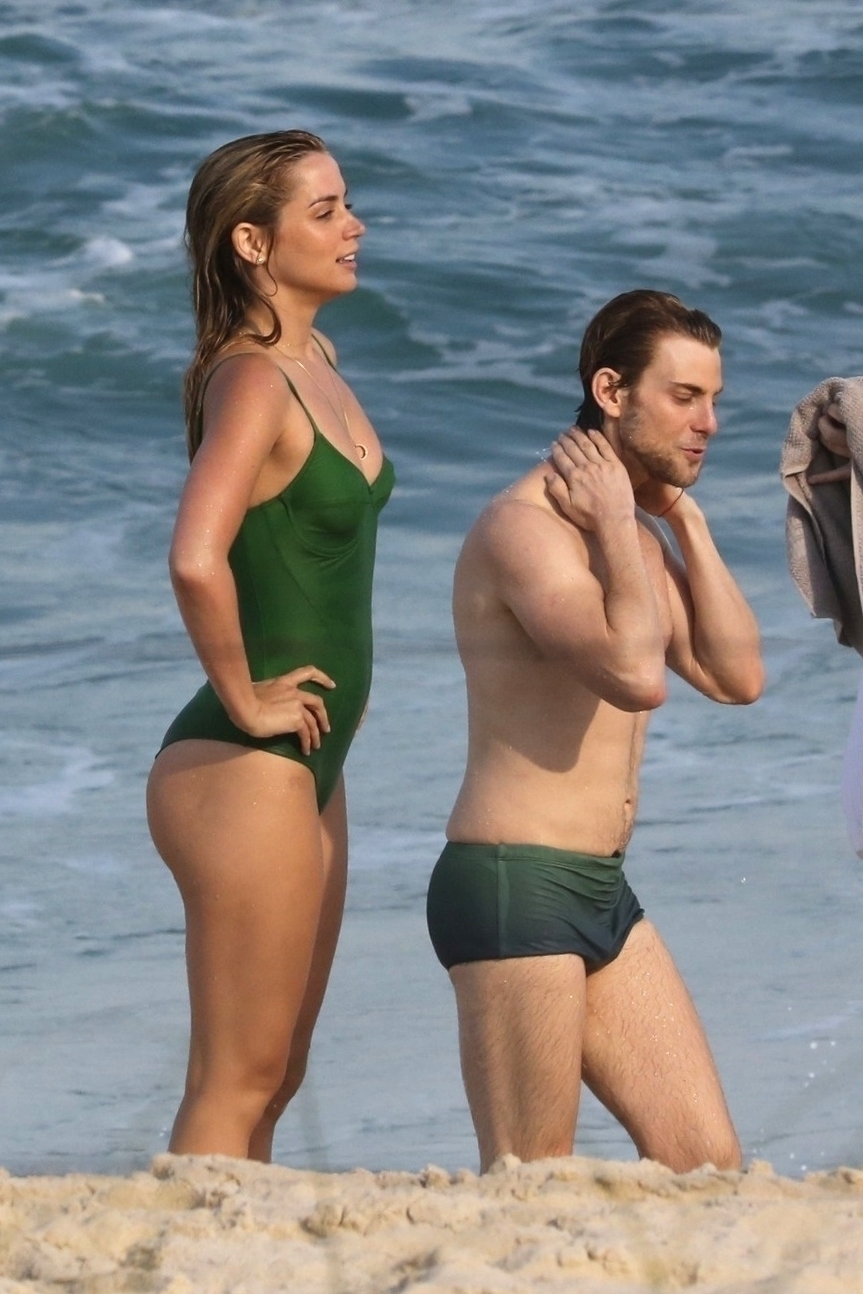 Ana de Armas in Green Swimsuit â€“ Filming for an unnamed project in Rio de Janeiro
