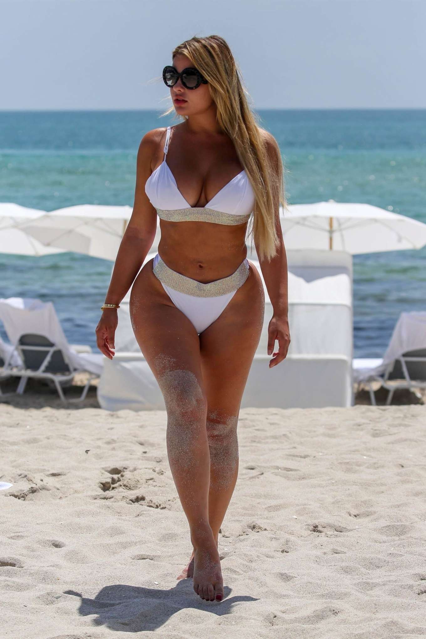 Anastasiya Kvitko in White Bikini at the beach in Miami