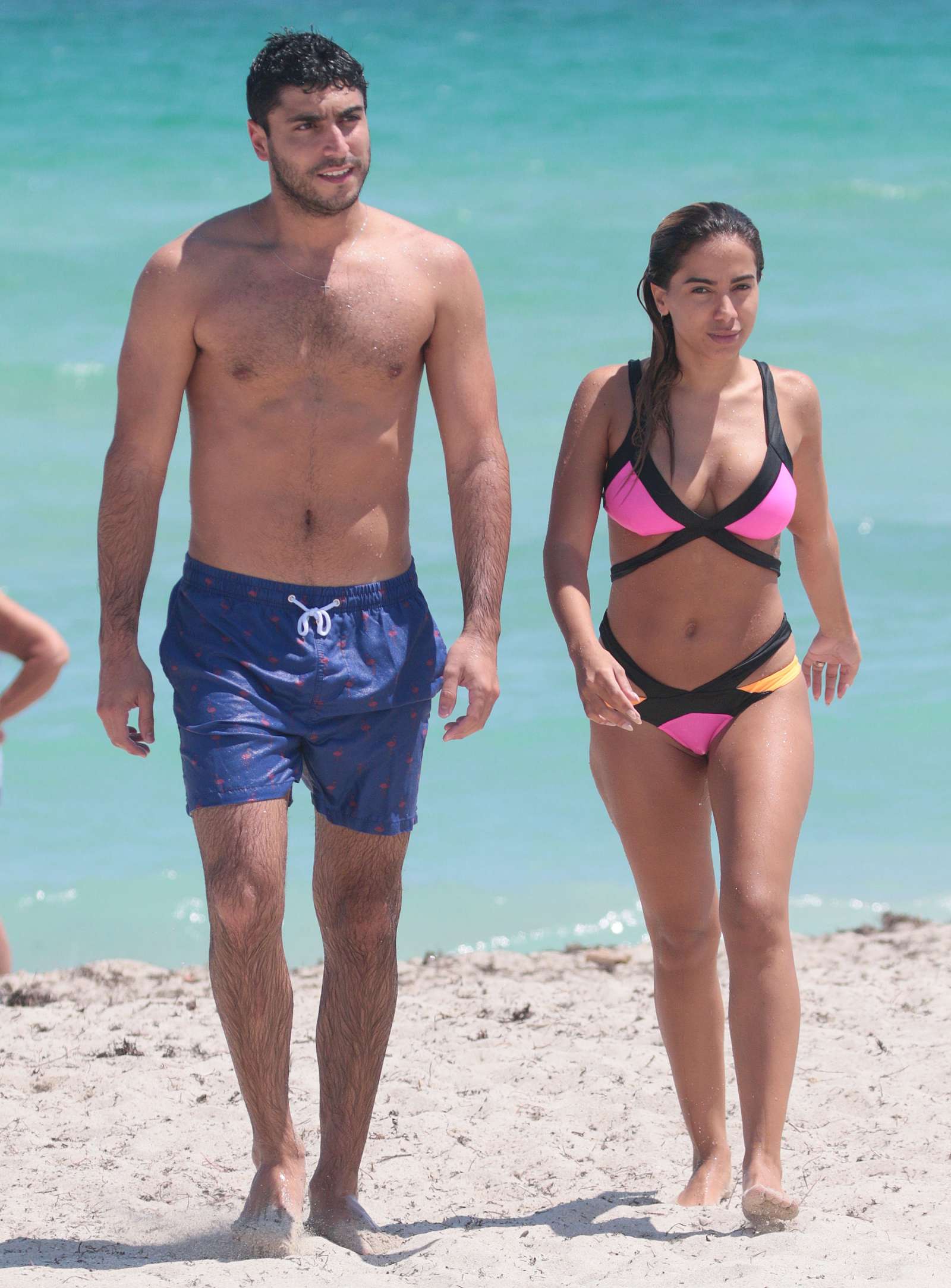 Anitta in Pink and Black Bikini at the beach in Miami