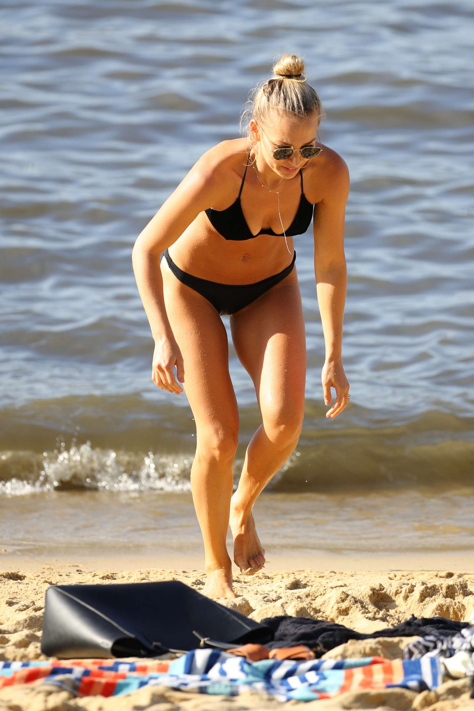 Anna Heinrich in Black Bikini at the beach in Sydney