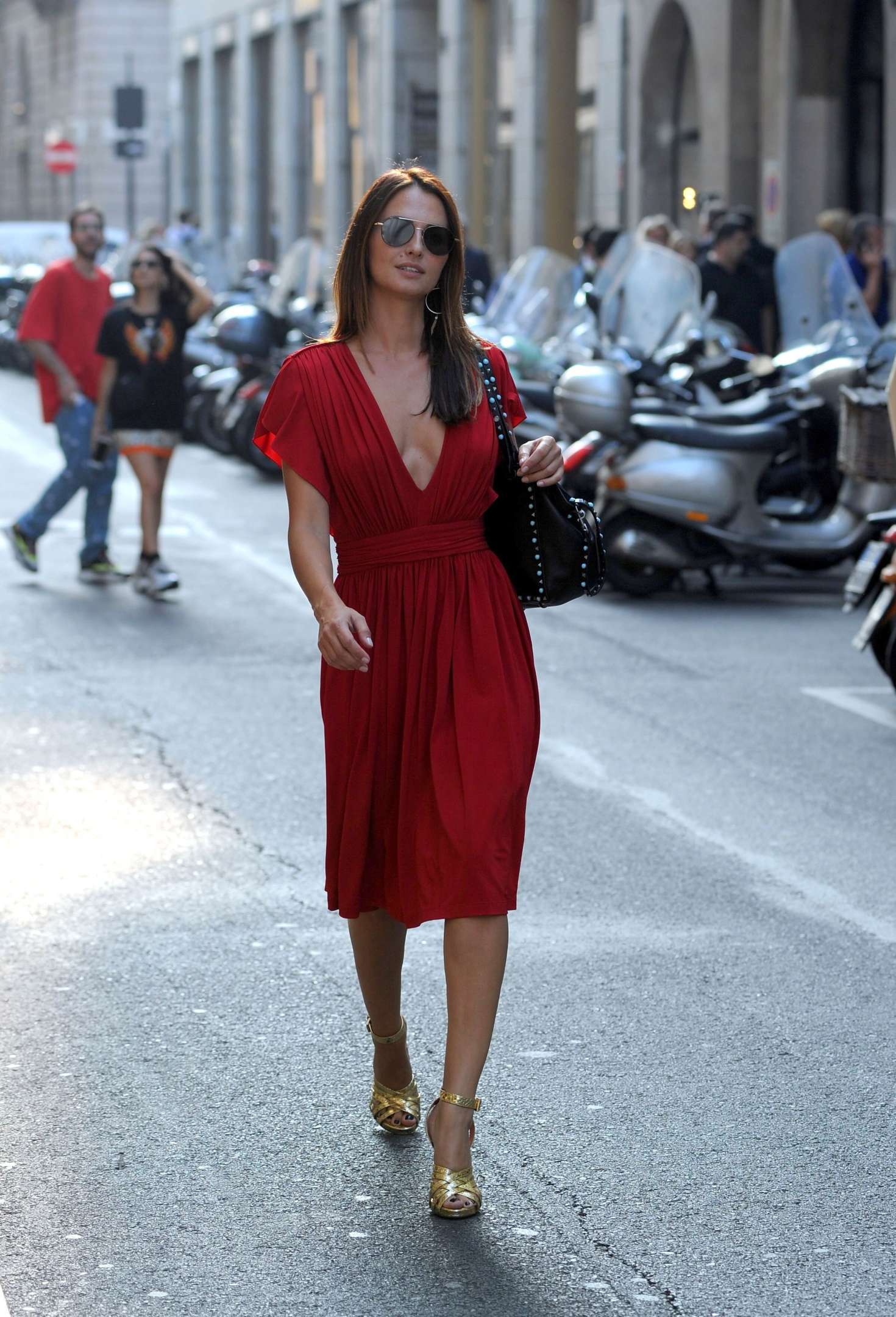 Anna Safroncik in Red Dress â€“ Out in Milan
