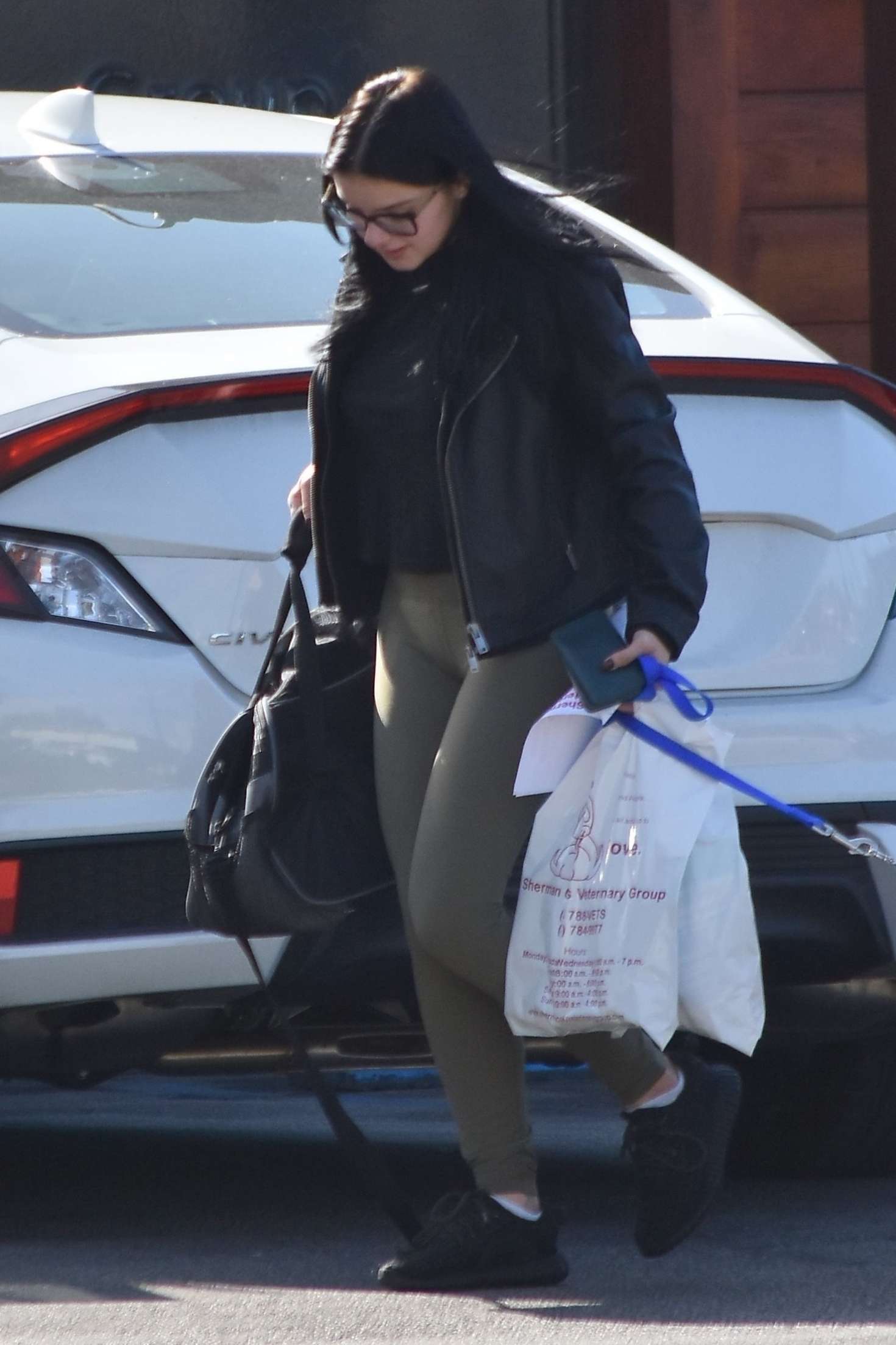 Ariel Winter in Green Tights â€“ Takes her dog to the vet in Sherman Oakes