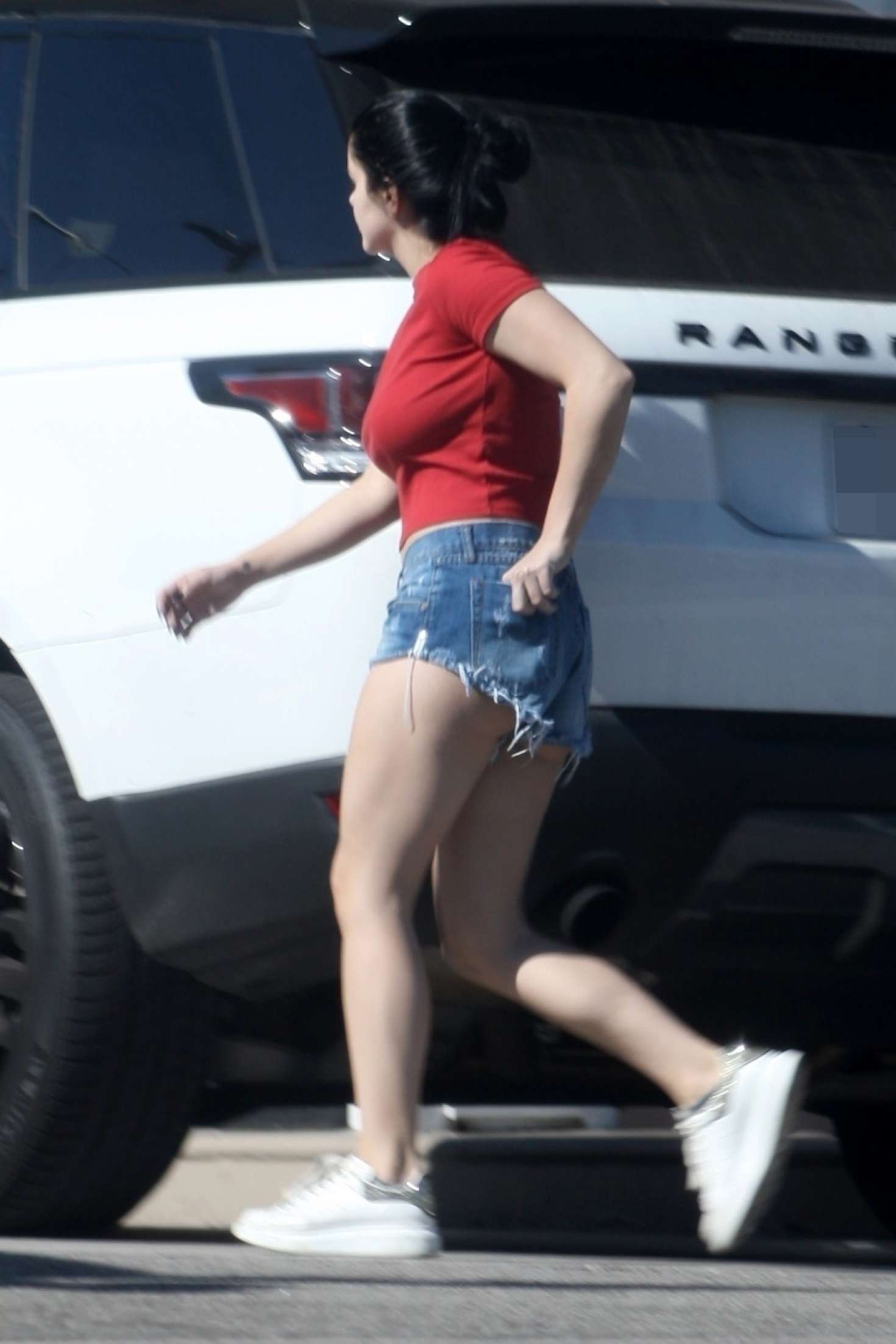 Ariel Winter in Jeans Shorts at gas station in Studio City