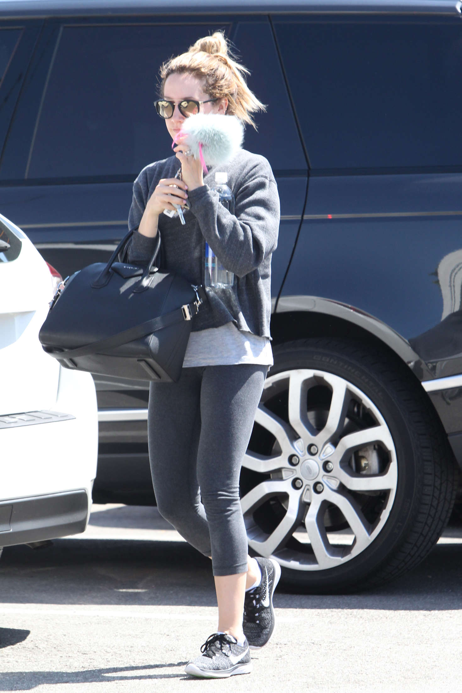 Ashley Tisdale in Spandex at a Nail Salon in Beverly Hills