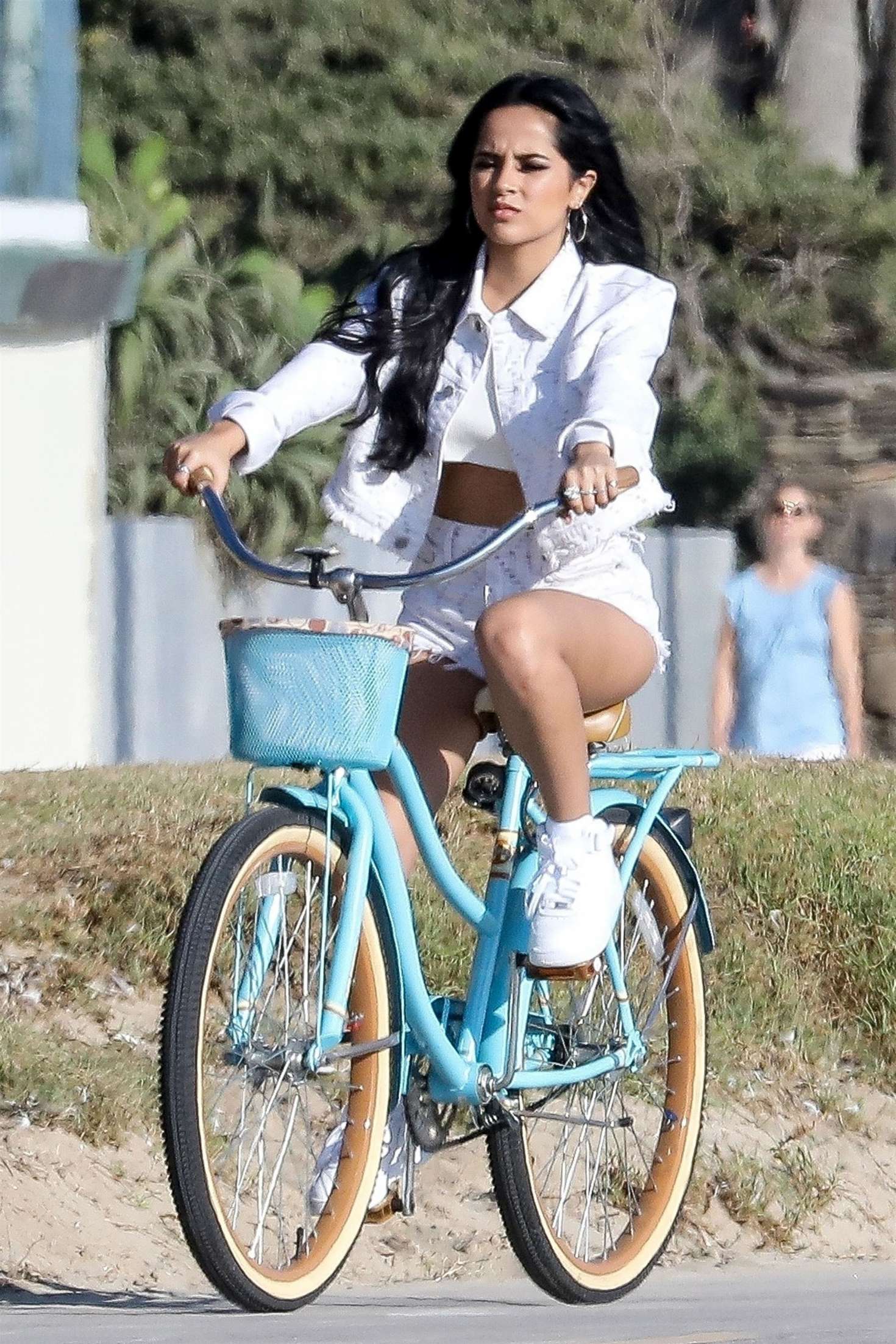 Becky G â€“ Filming a bike ride scene for an upcoming music video in Venice Beach