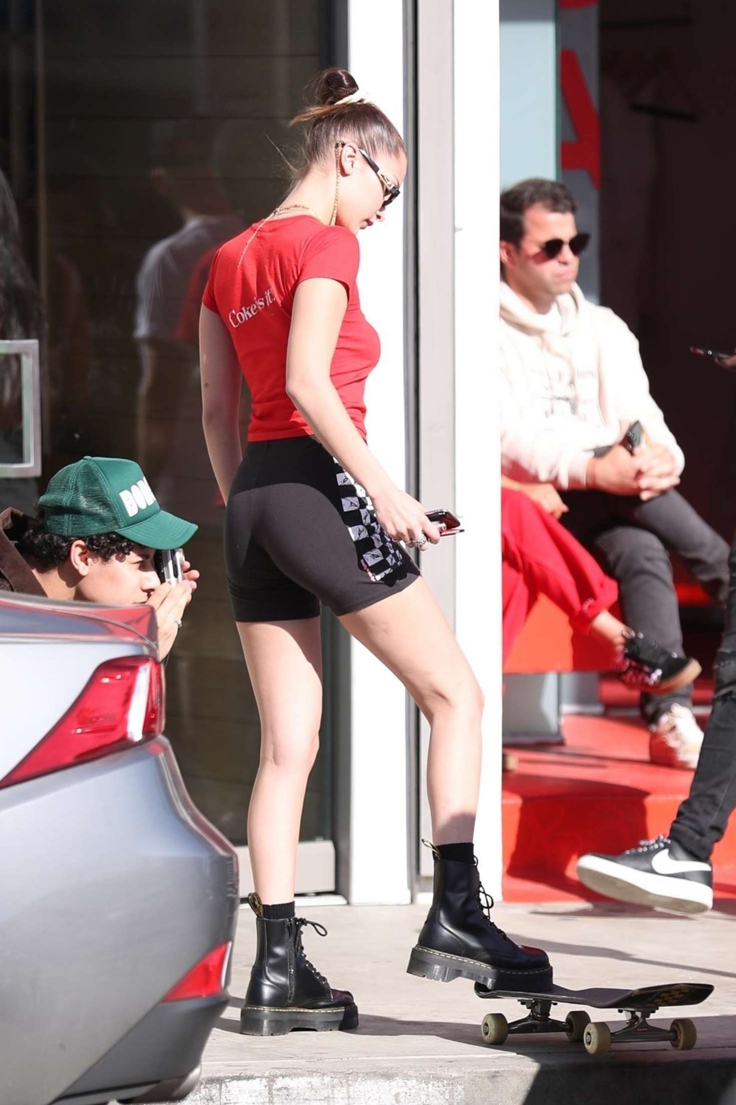 Bella Hadid in Shorts with friends out in Los Angeles