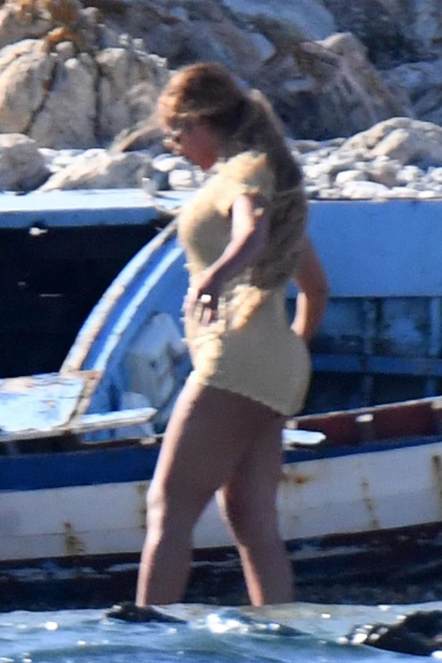 Beyonce â€“ Wearing a tan romper in Sardinia