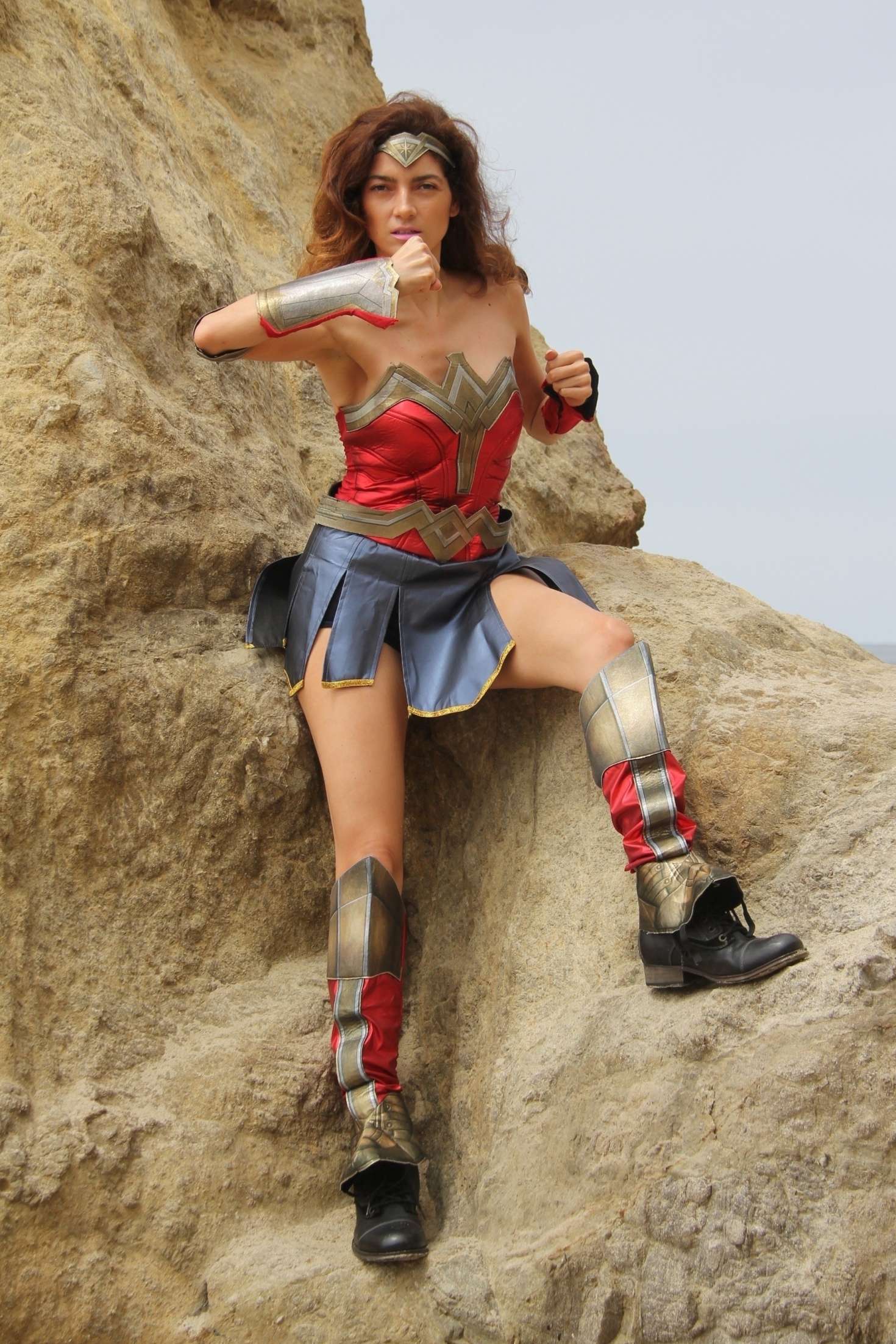 Blanca Blanco as a Wonder Woman on the beach in Malibu