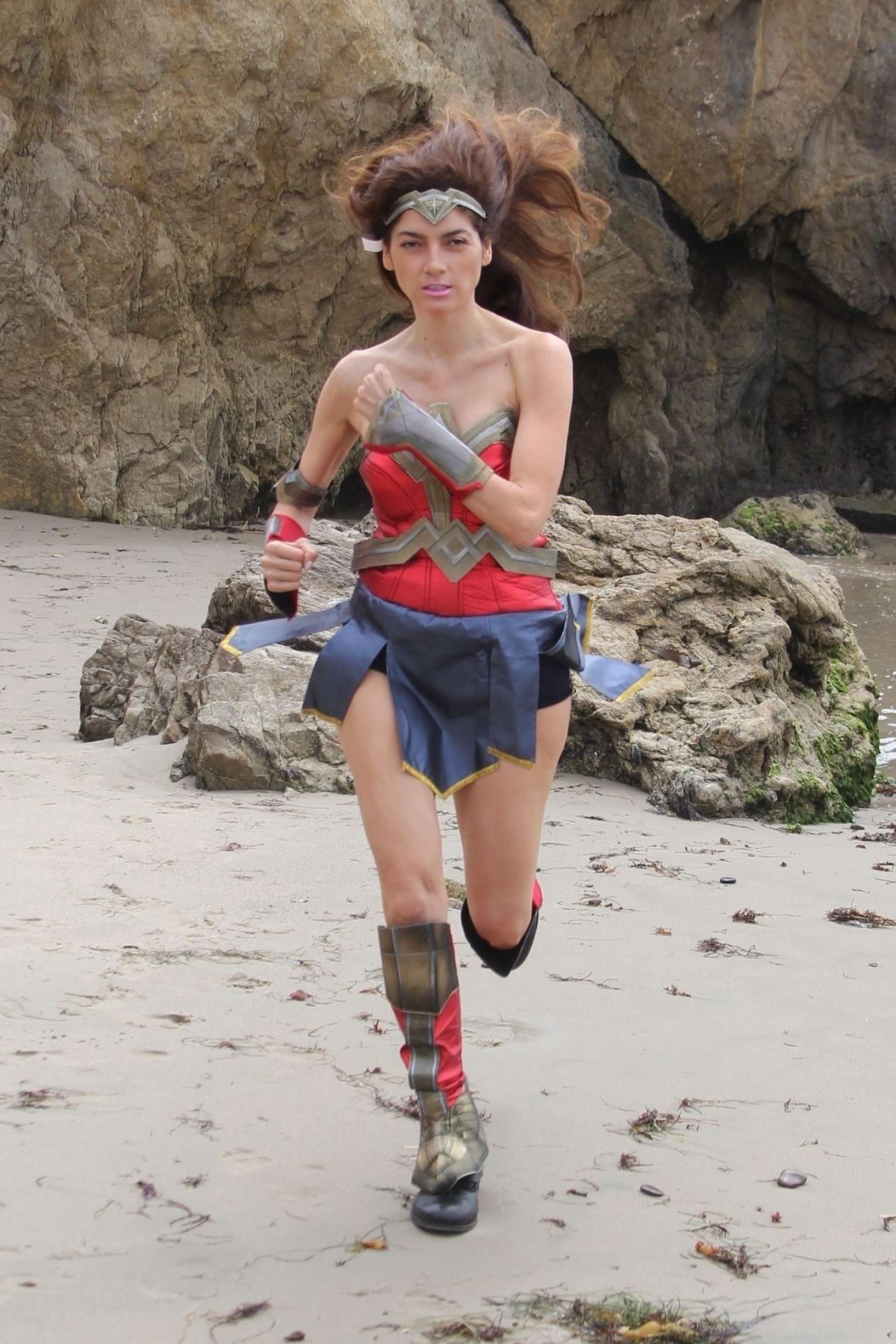 Blanca Blanco as a Wonder Woman on the beach in Malibu
