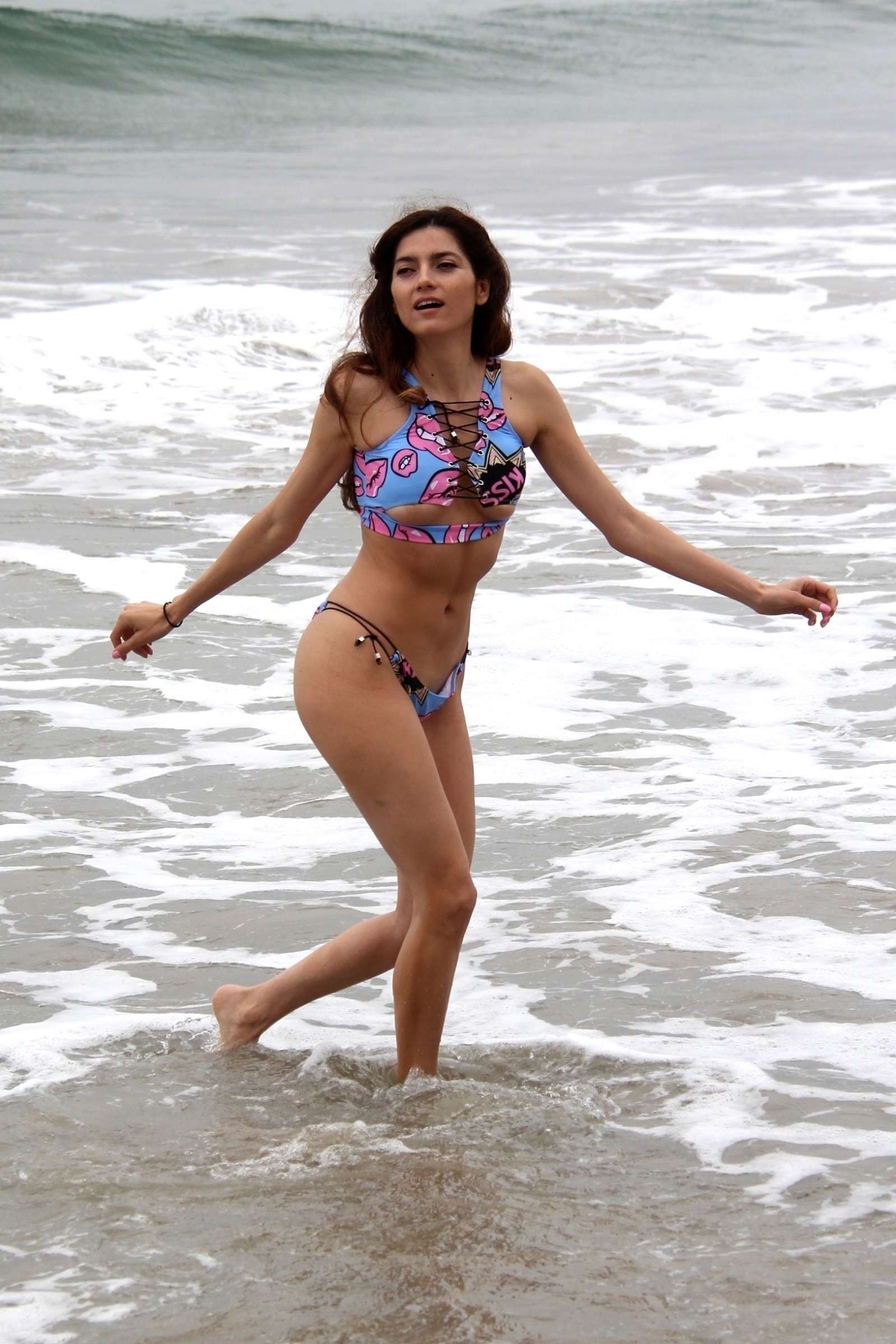 Blanca Blanco in Bikini â€“ Plays with a frisbee at the beach in Malibu