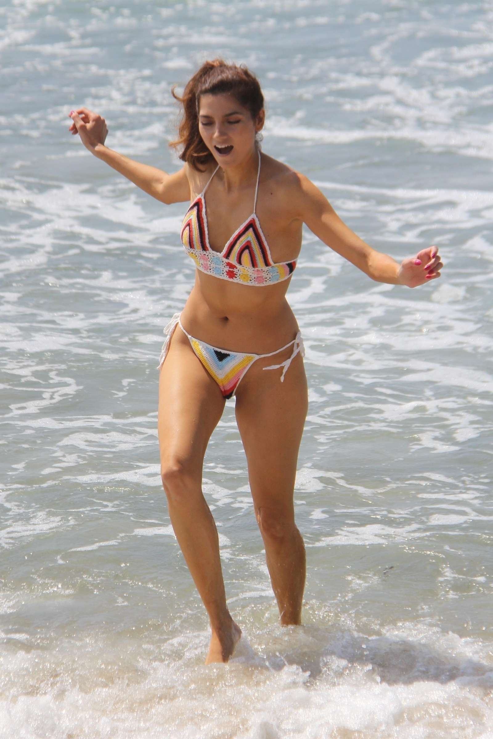 Blanca Blanco in Colourful Bikini on the beach in Malibu
