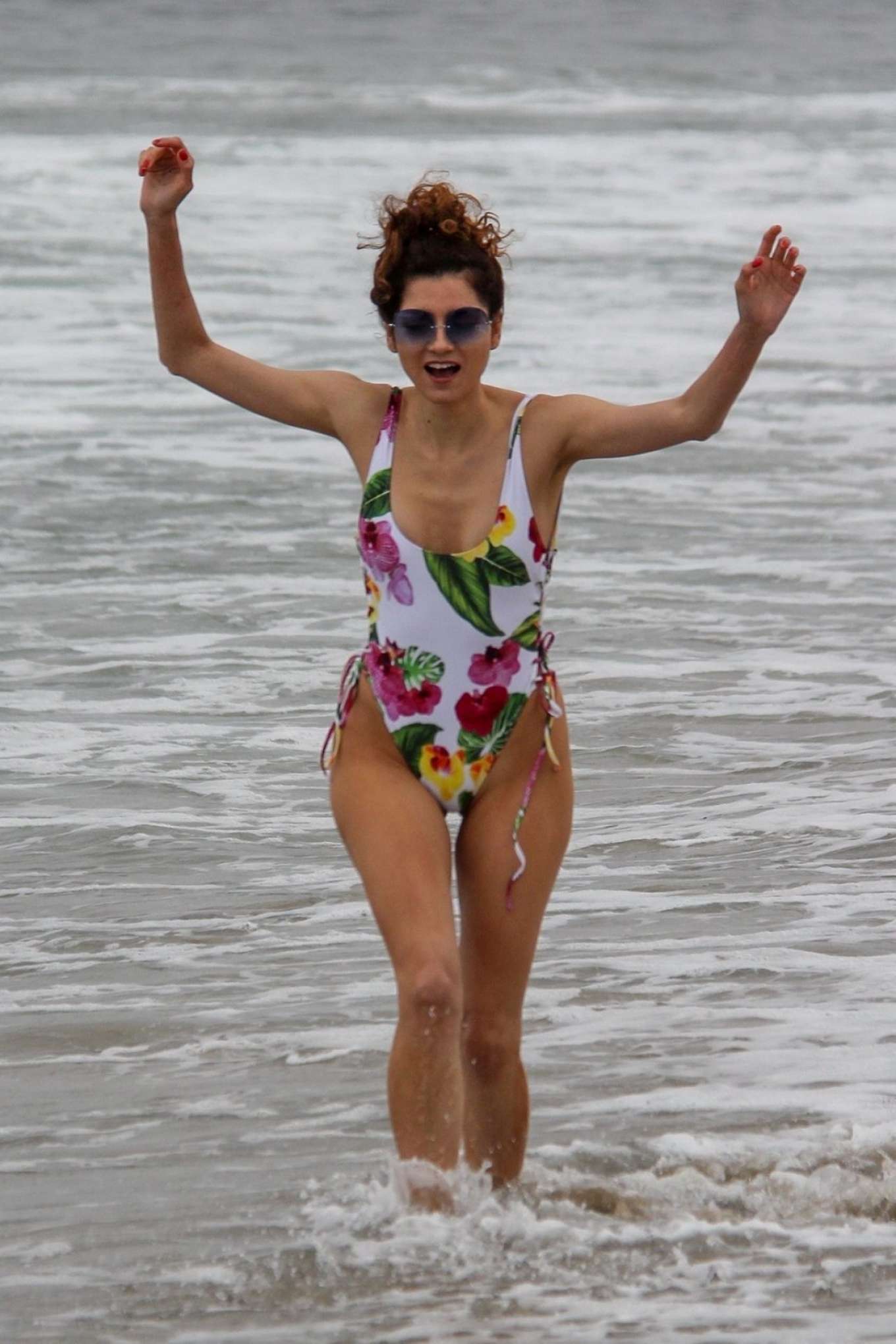 Blanca Blanco in Floral Swimsuit on the Beach in Malibu
