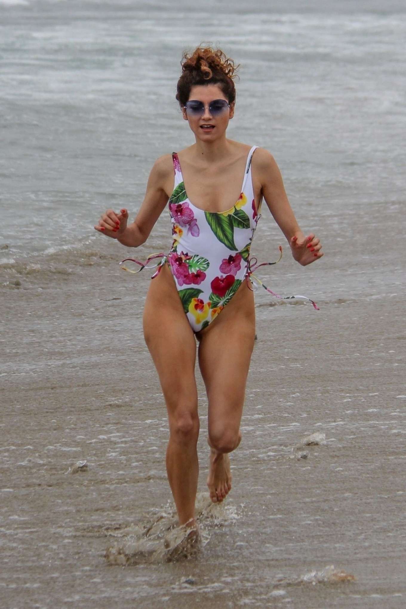 Blanca Blanco in Floral Swimsuit on the Beach in Malibu