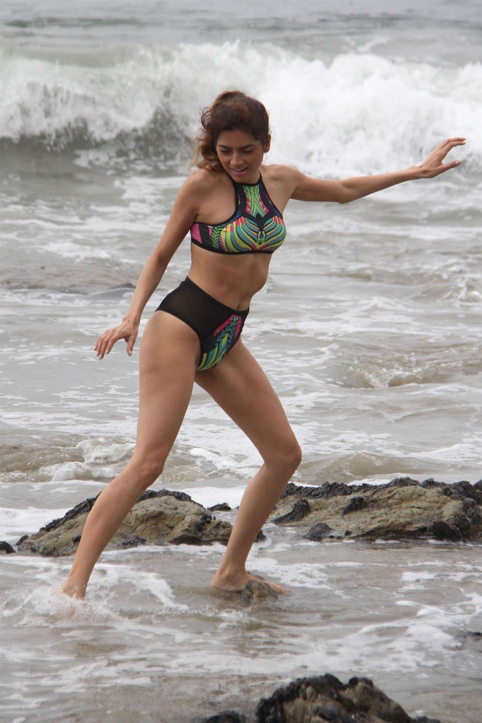 Blanca Blanco in Multi-Colored Bikini at the beach in Malibu