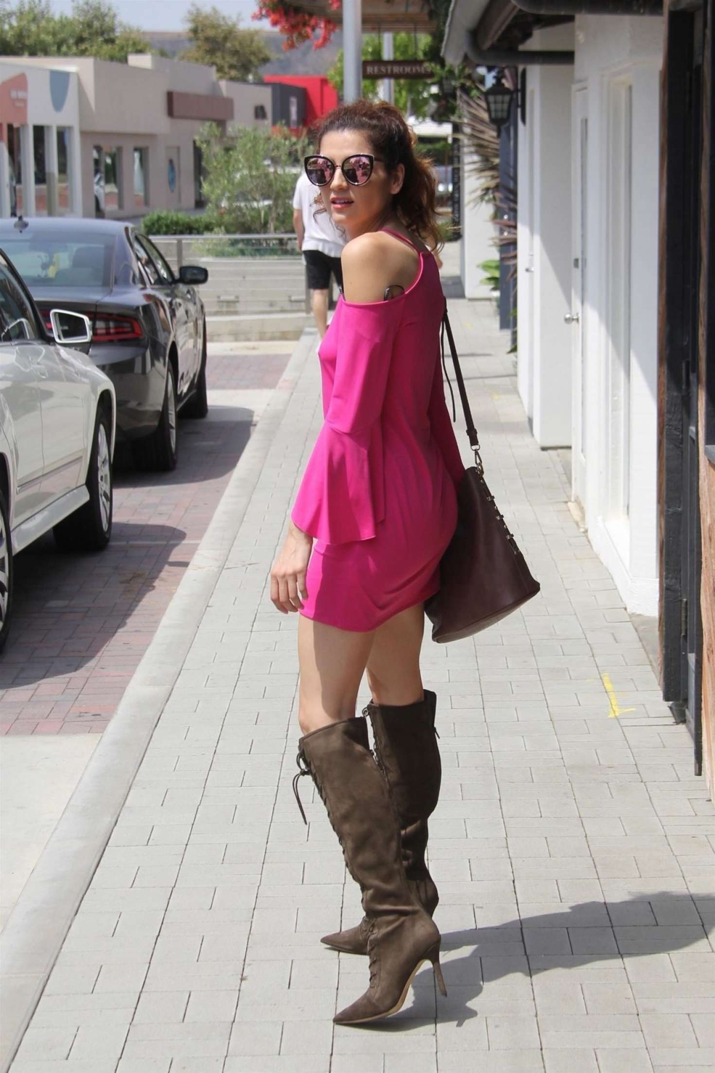 Blanca Blanco in Pink Dress â€“ Shopping in Malibu