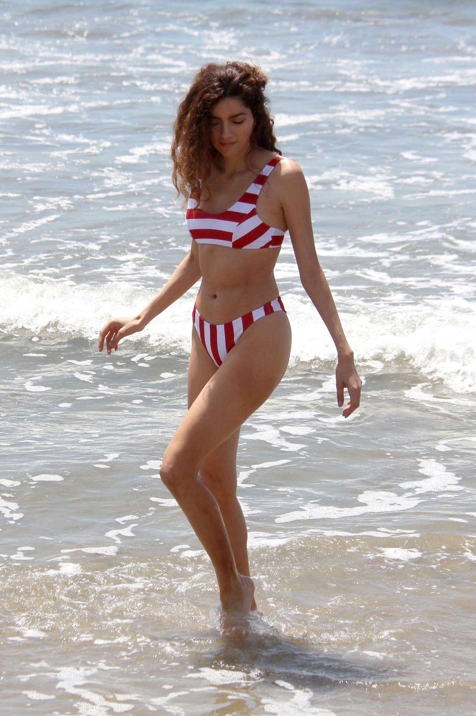 Blanca Blanco in Red and White Bikini at the beach in Malibu