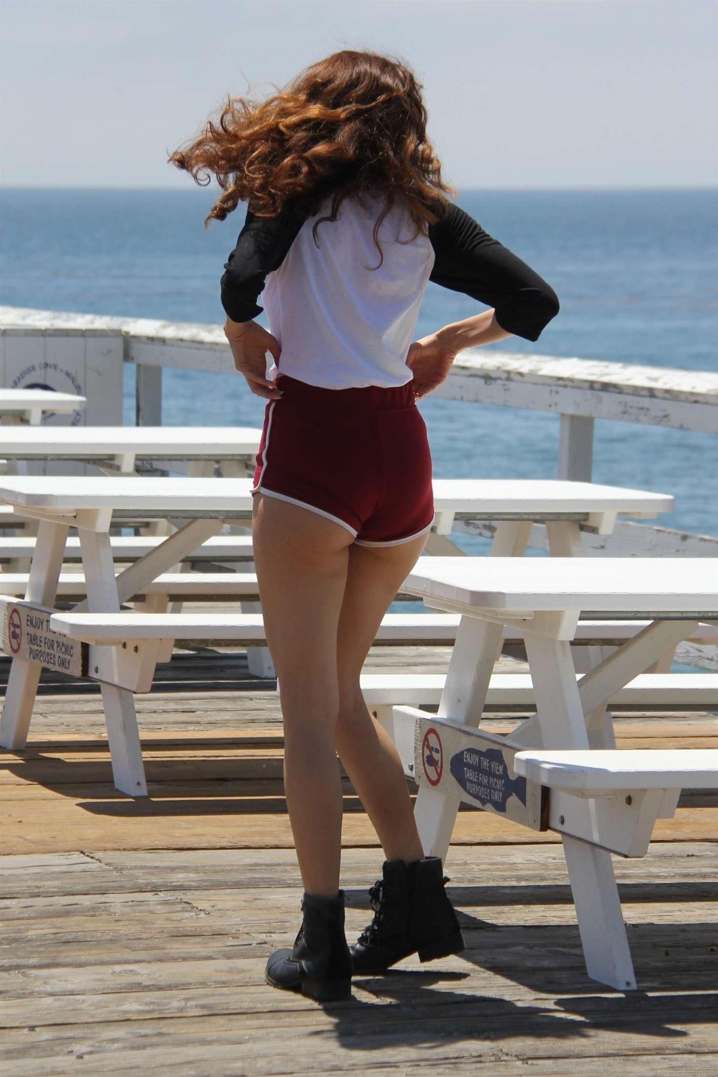Blanca Blanco in Red Shorts on Malibu Beach