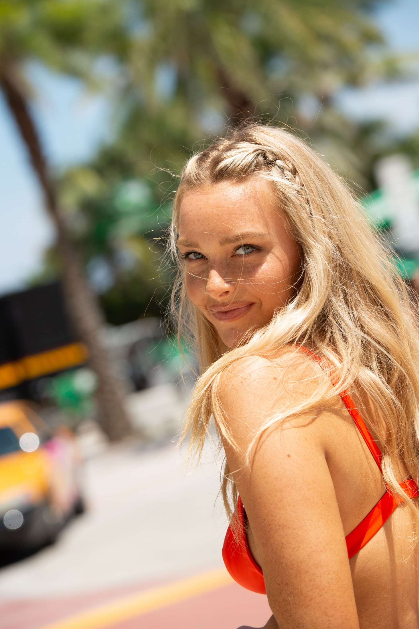 Camille Kostek in Red out on Miami Beach