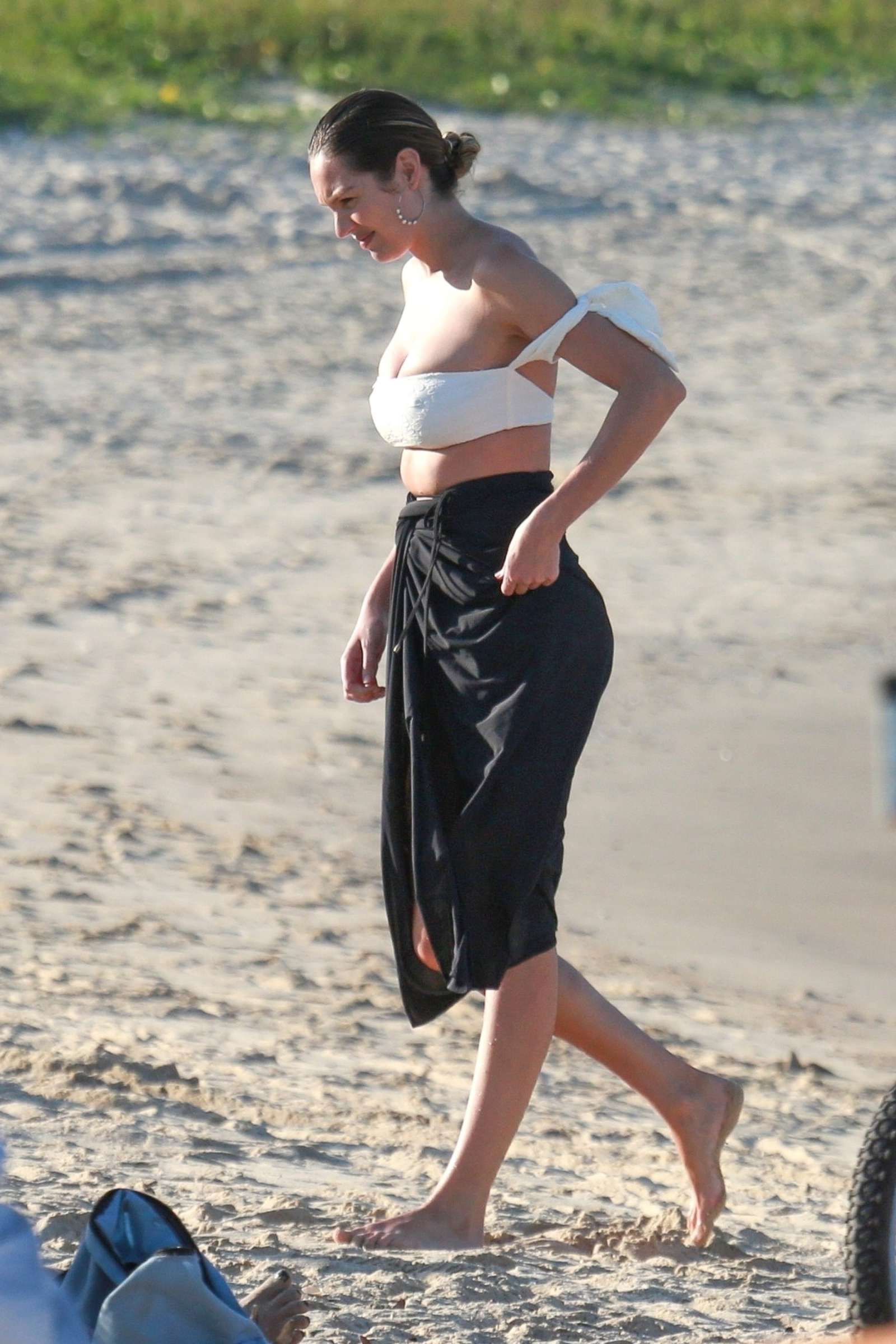 Candice Swanepoel in White and Red Bikini on the beach in Vitoria