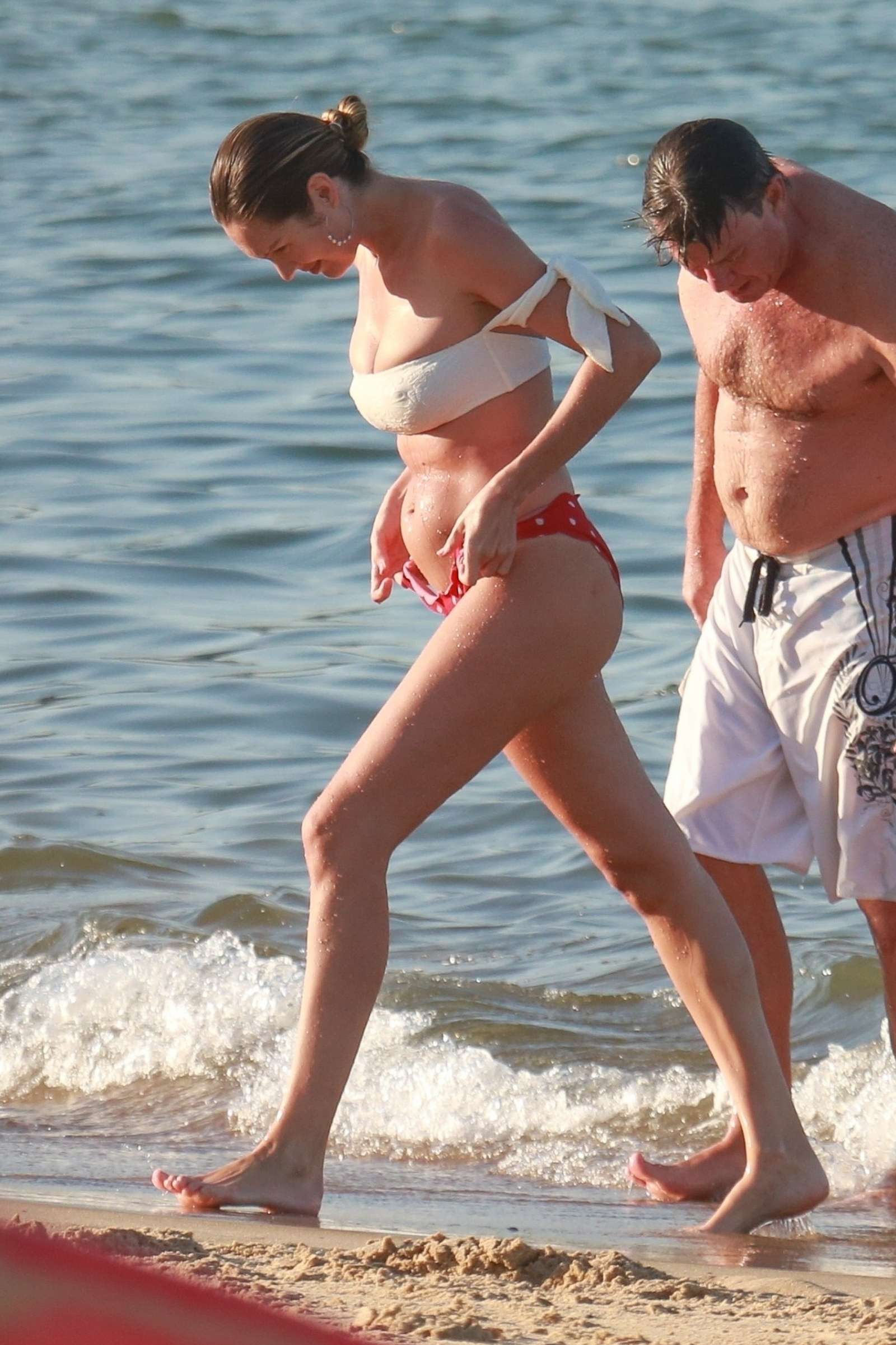 Candice Swanepoel in White and Red Bikini on the beach in Vitoria