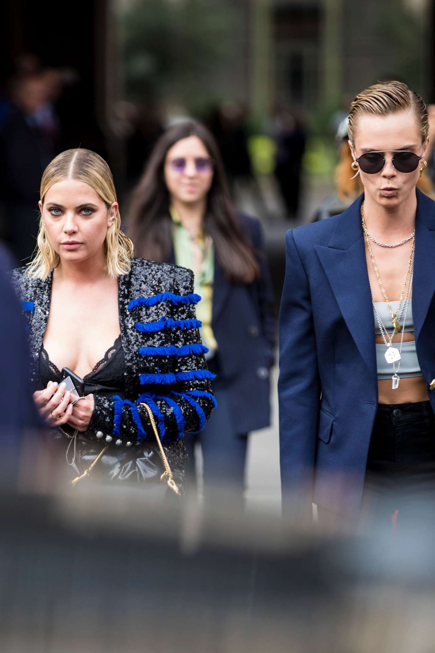 Cara Delevingne and Ashley Benson â€“ Leaves Balmain Fashion Show in Paris