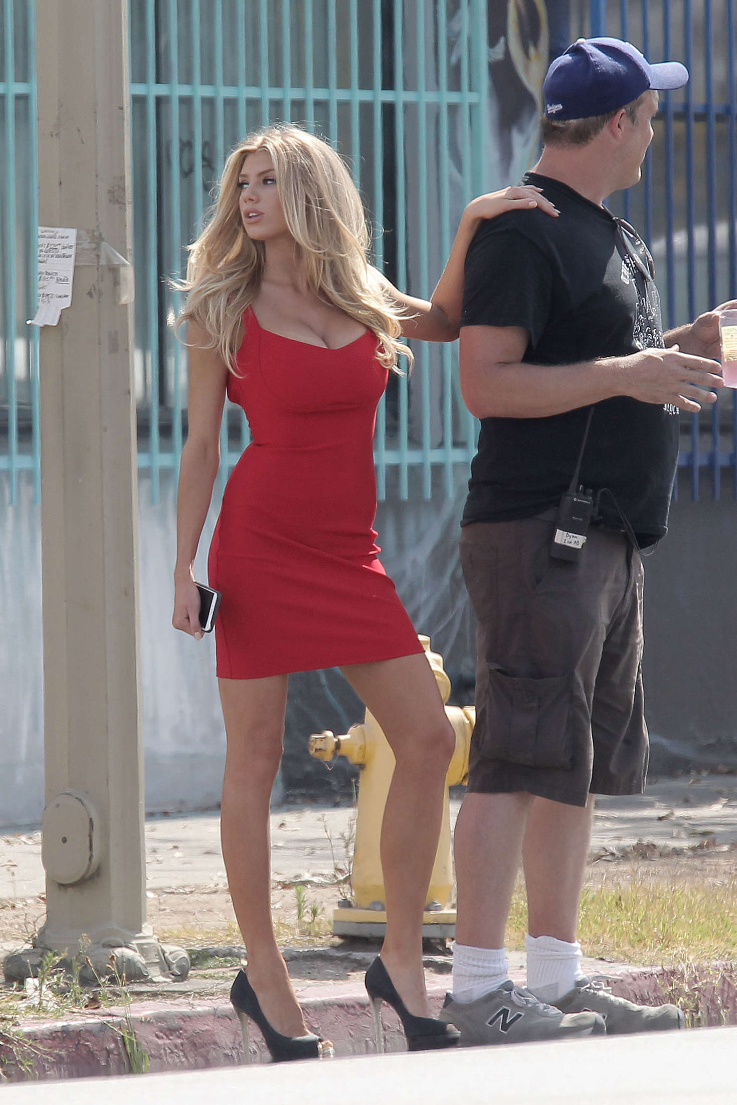 Charlotte Mckinney in Red Mini Dress out in LA