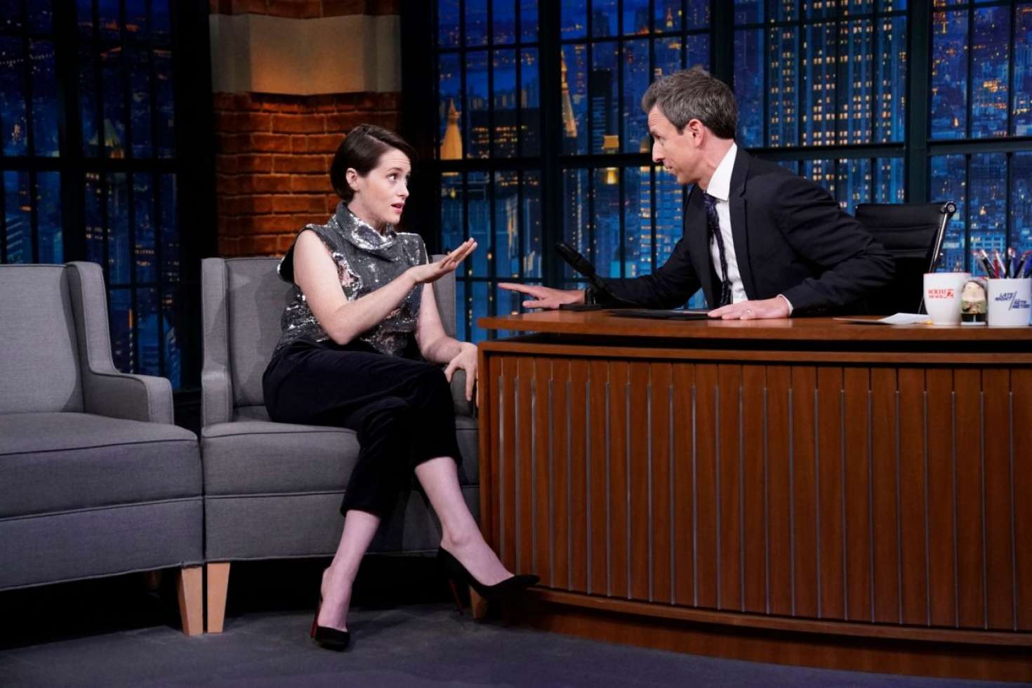 Claire Foy on â€˜Late Night with Seth Meyersâ€™ in New York City