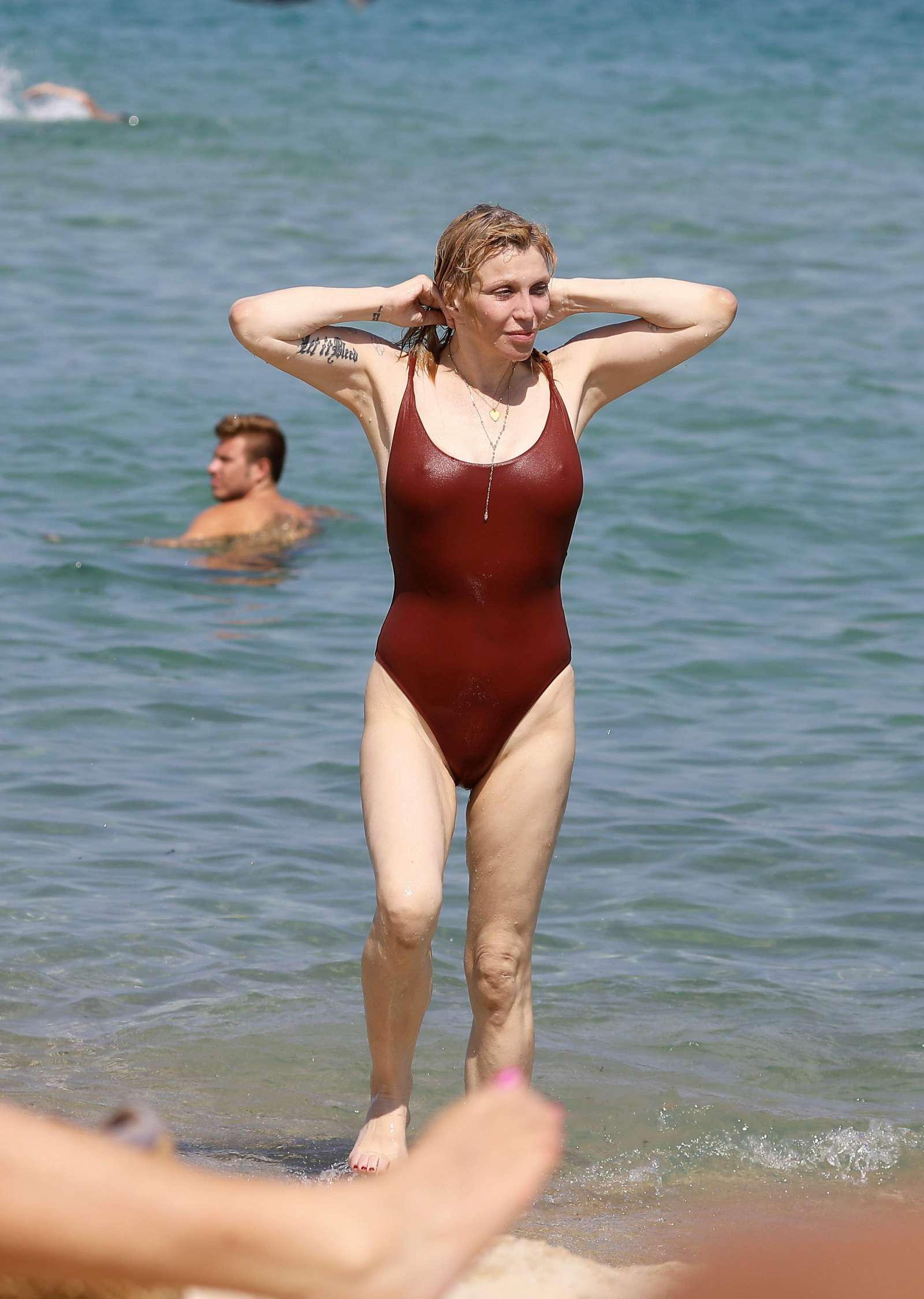 Courtney Love in Red Swimsuit in Saint Tropez