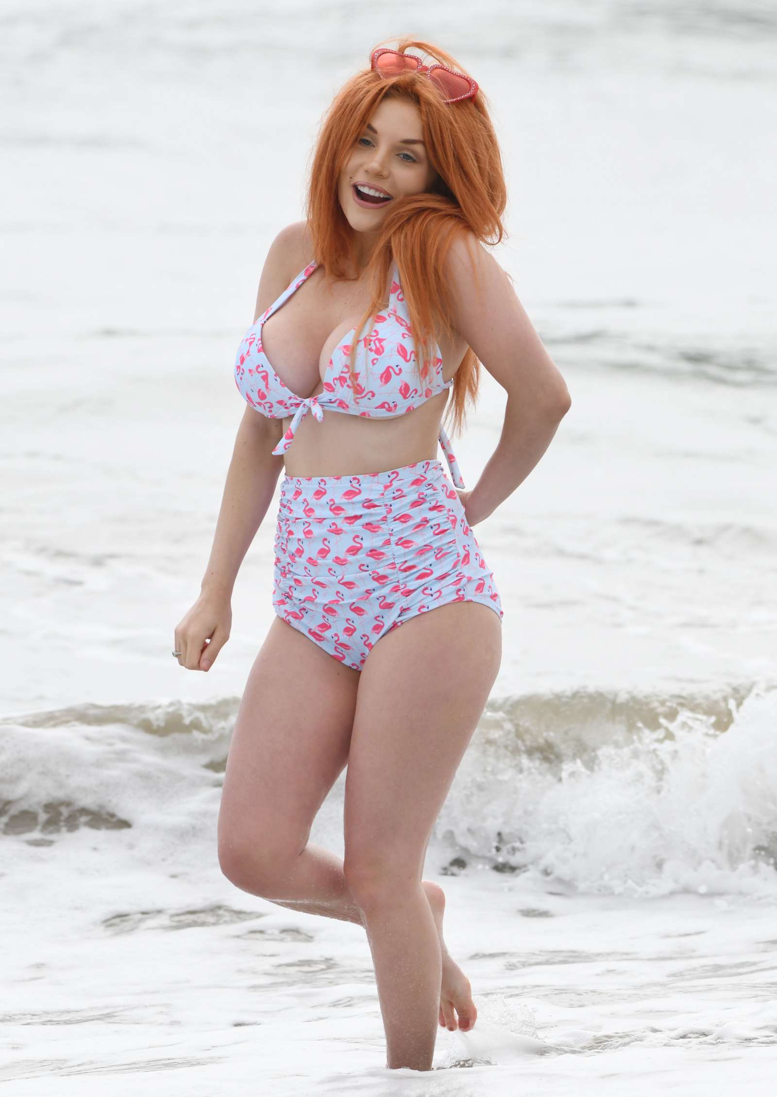 Courtney Stodden in Pink Flamingo Bikini on the beach in Malibu