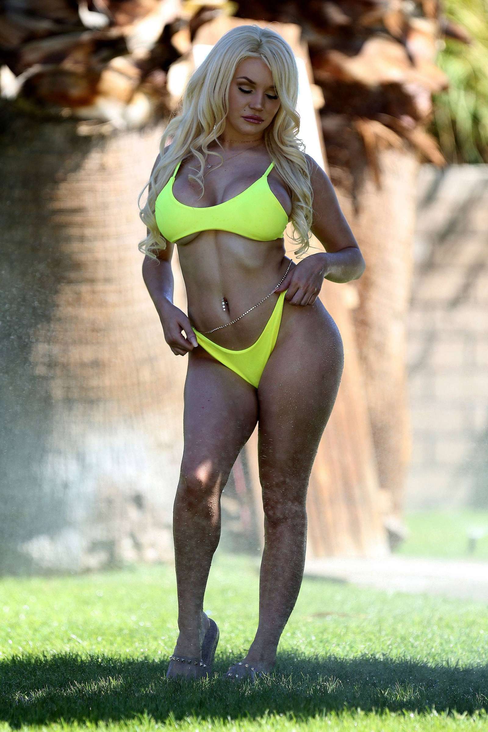 Courtney Stodden in Yellow Bikini at the pool in Palm Springs