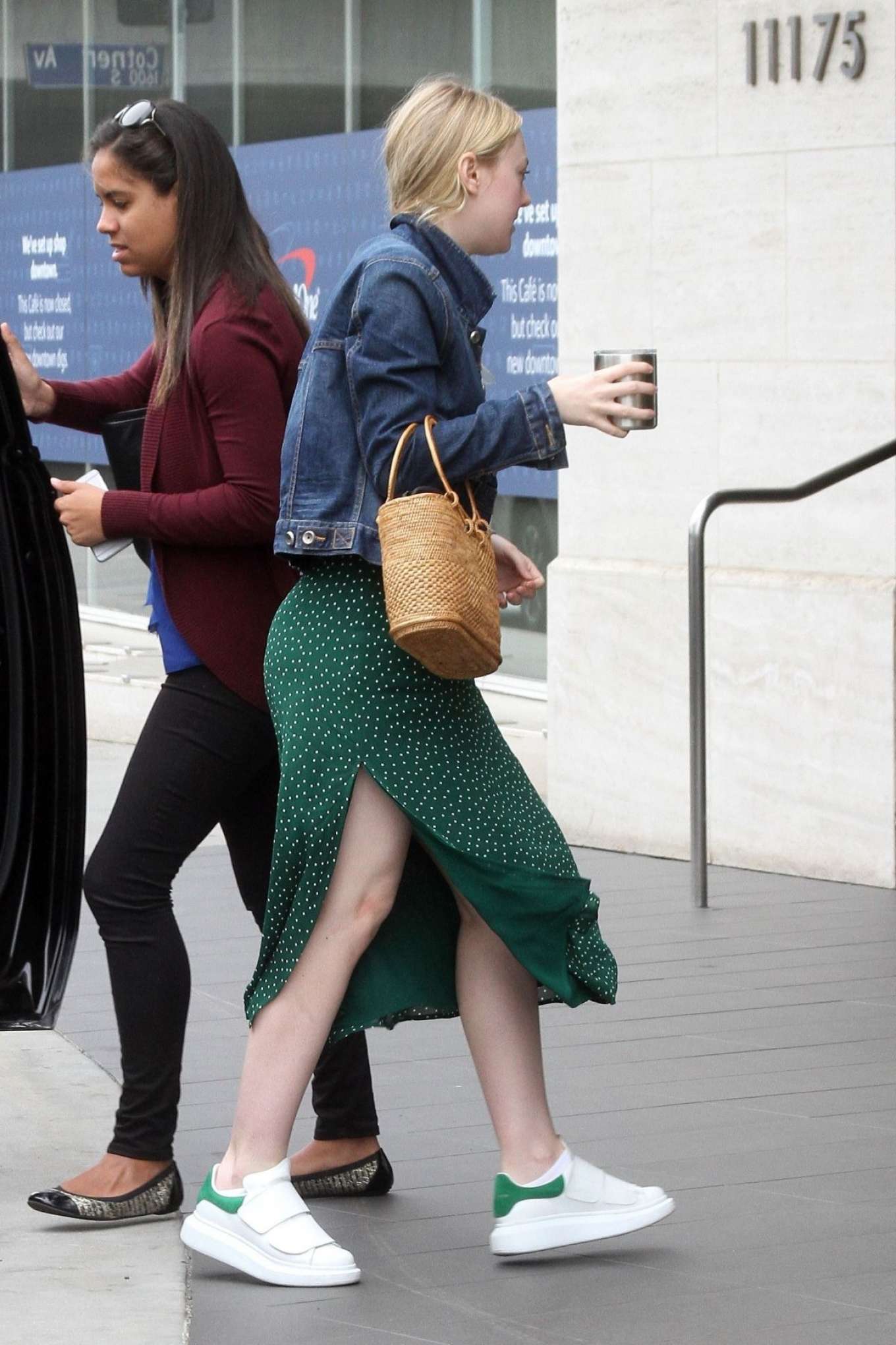 Dakota Fanning in Green Dress â€“ Out in Los Angeles