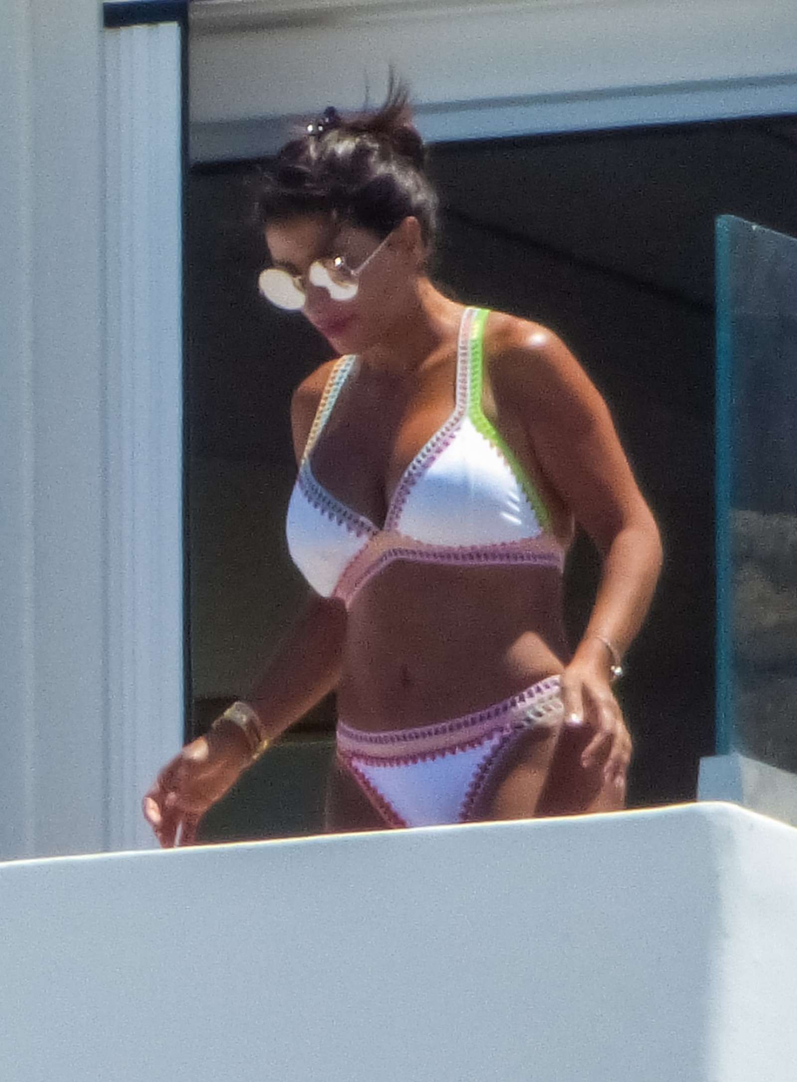 Daniella Semann in White Bikini at the pool in Mykonos