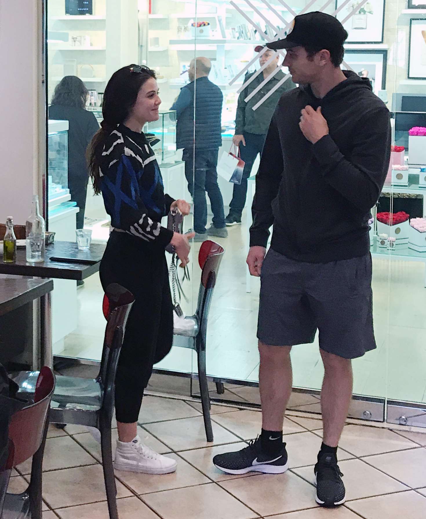 Danielle Campbell and Colin Woodell at Mauroâ€™s Cafe in LA