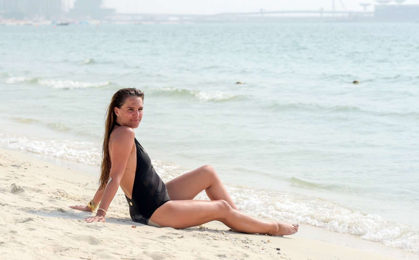 Danielle Lloyd in Black Swimsuit at a beach in Dubai