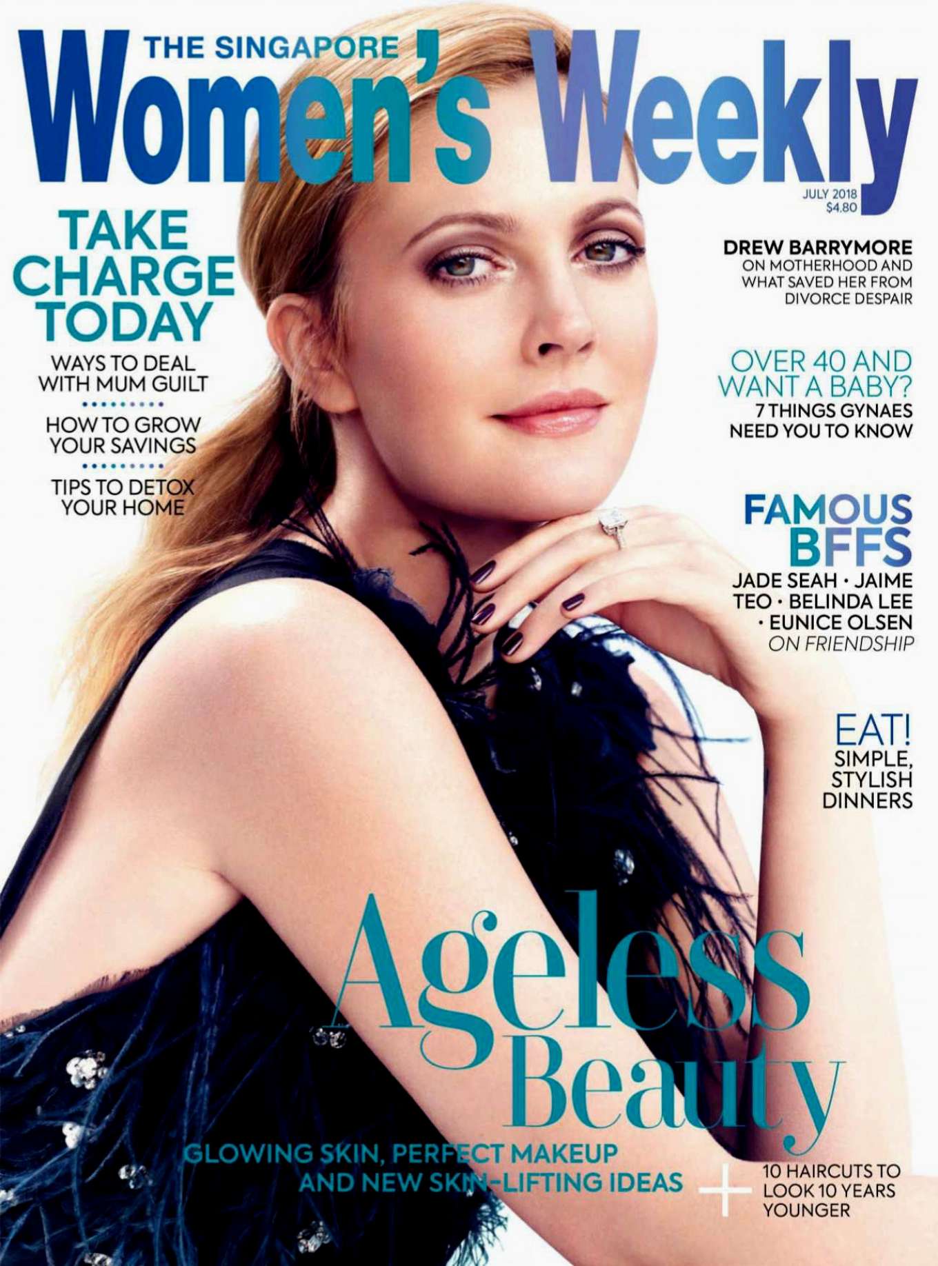 Drew Barrymore â€“ Singapore Womenâ€™s Weekly Magazine (July 2018 issue)