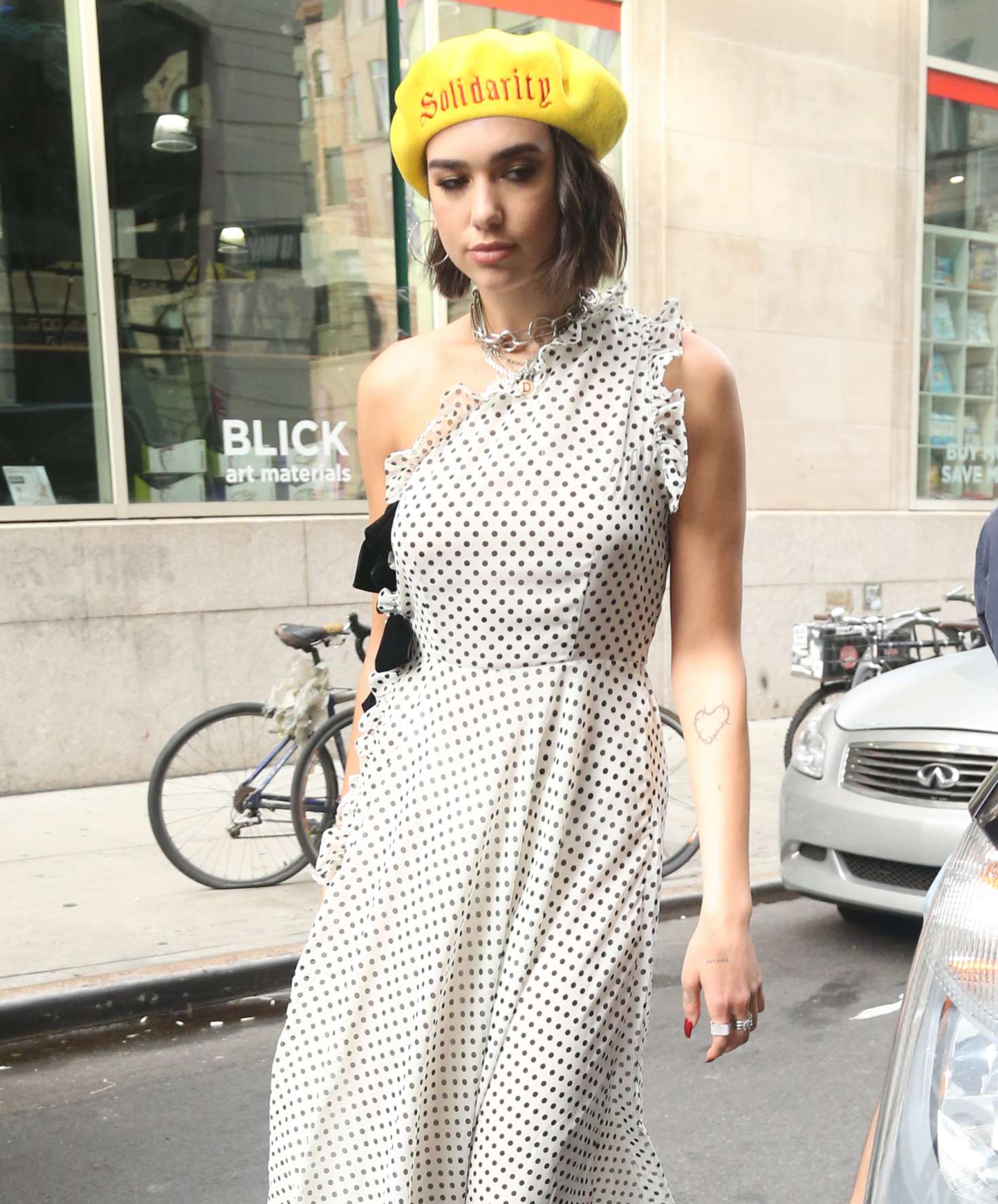 Dua Lipa in Polka-Dot Dress out in in New York