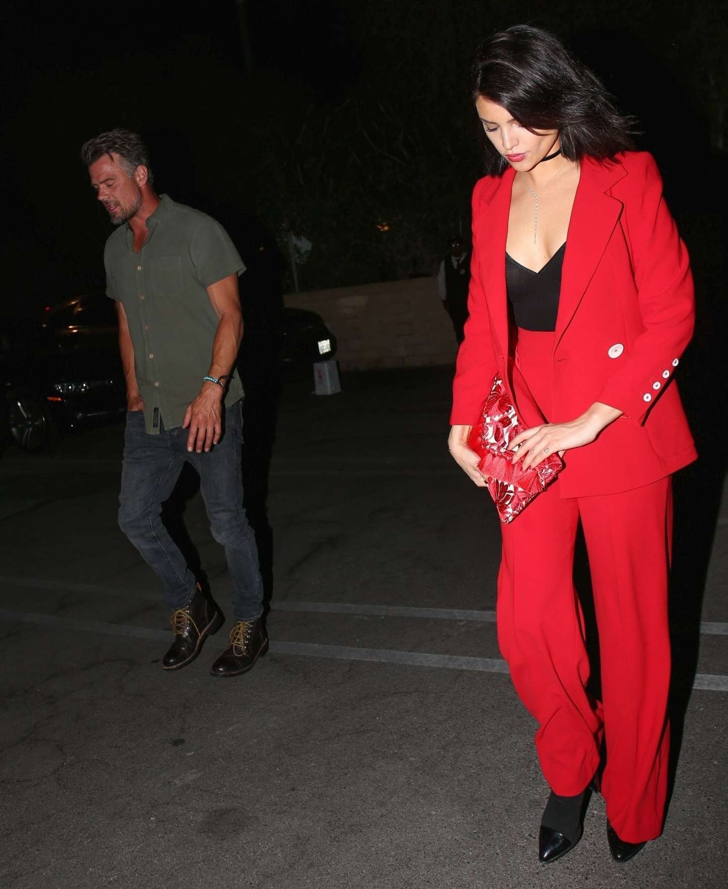 Eiza Gonzalez in Red Suit with Josh Duhamel out in Beverly Hills