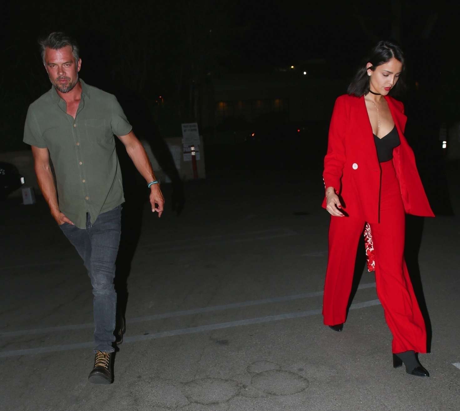 Eiza Gonzalez in Red Suit with Josh Duhamel out in Beverly Hills