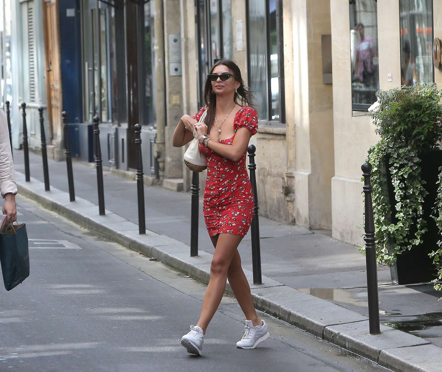 Emily Ratajkowski in Red Mini Dress out in Paris