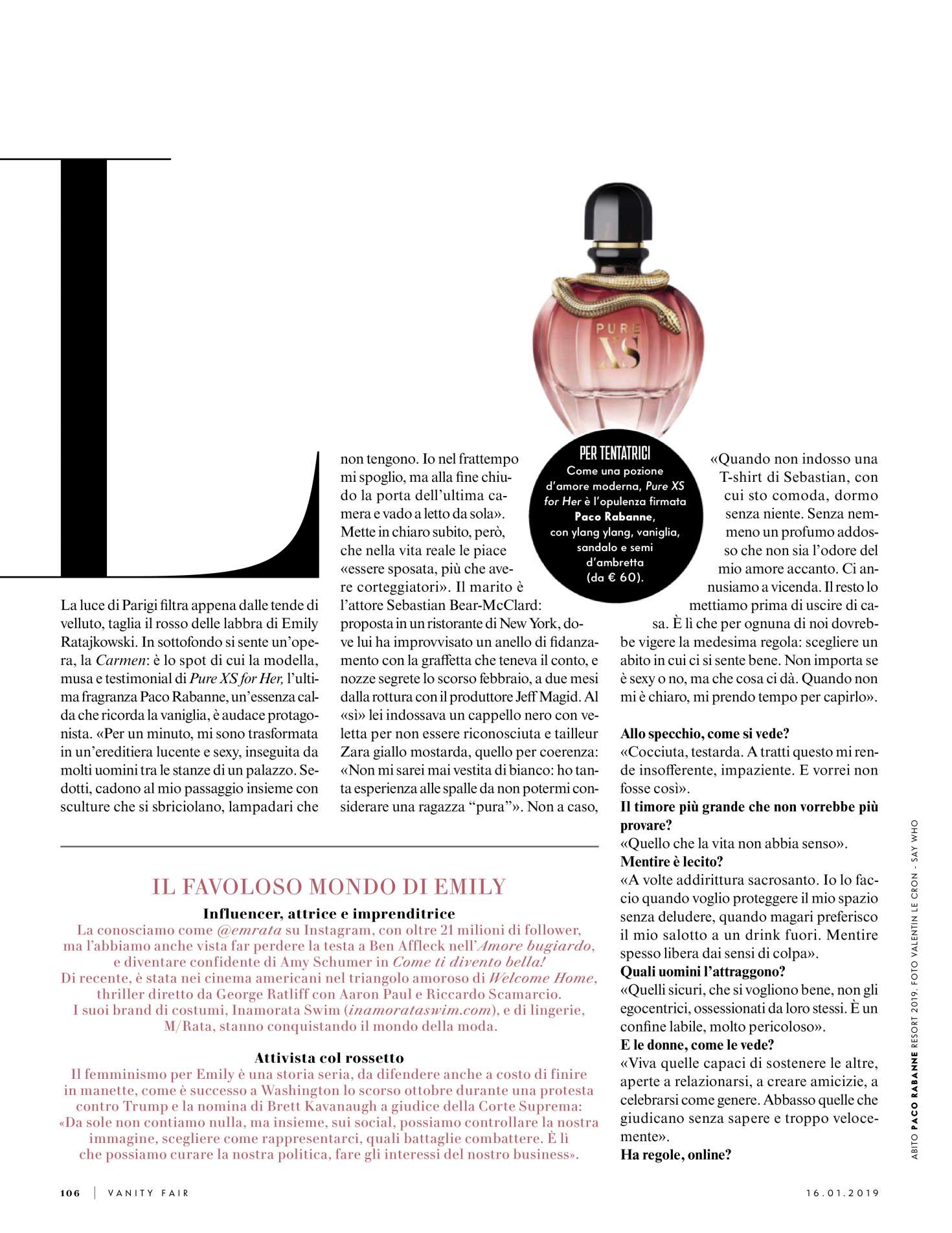 Emily Ratajkowski â€“ Vanity Fair Italy Magazine (January 2019)