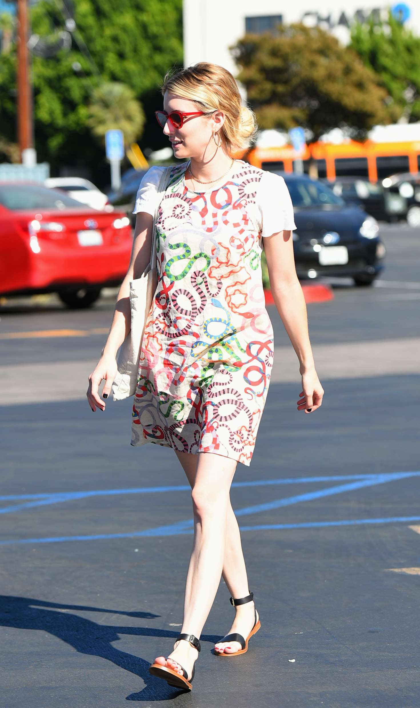 Emma Roberts in Print Mini Dress â€“ Out in Los Angeles
