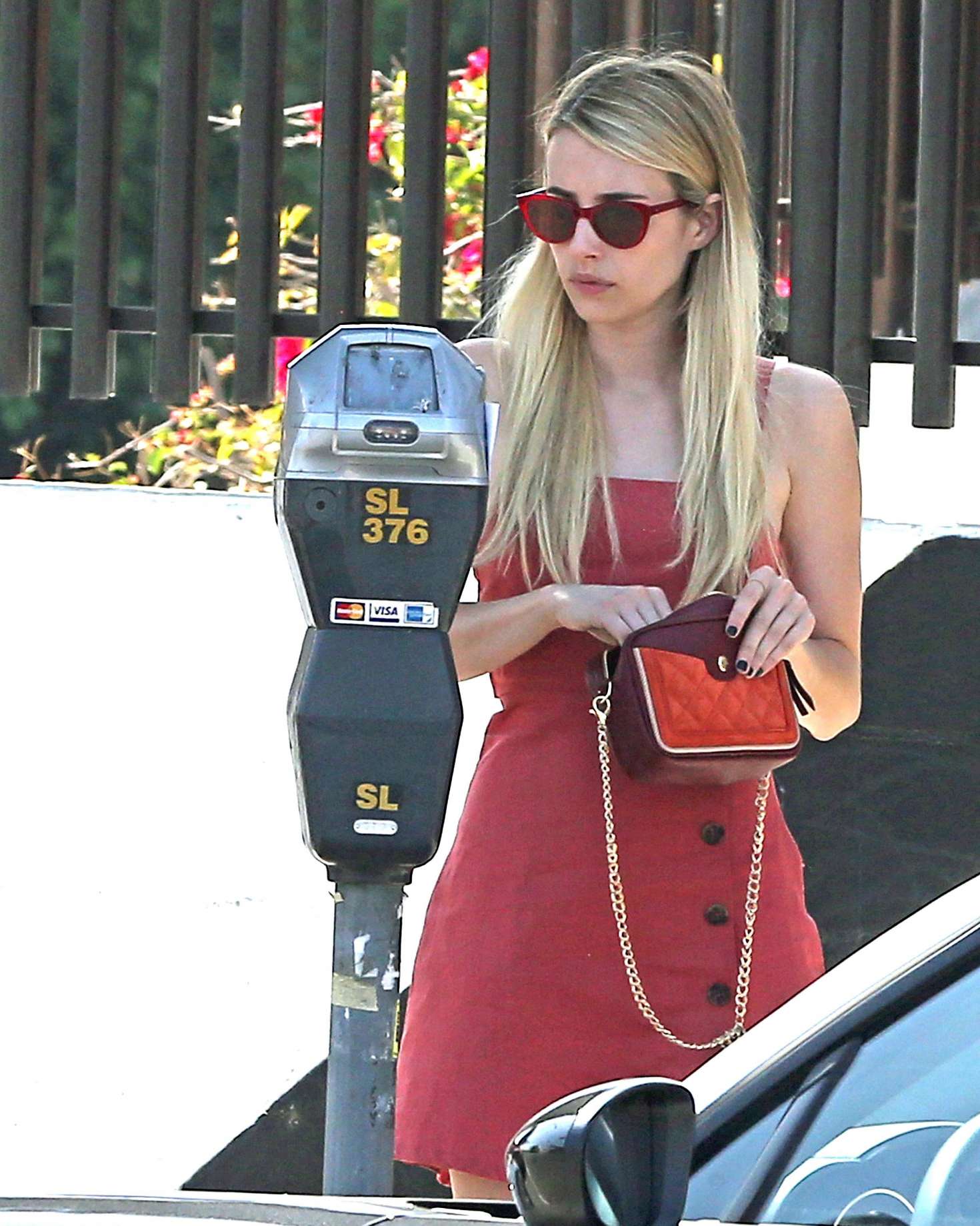 Emma Roberts in Red Mini Dress â€“ Out in Silverlake
