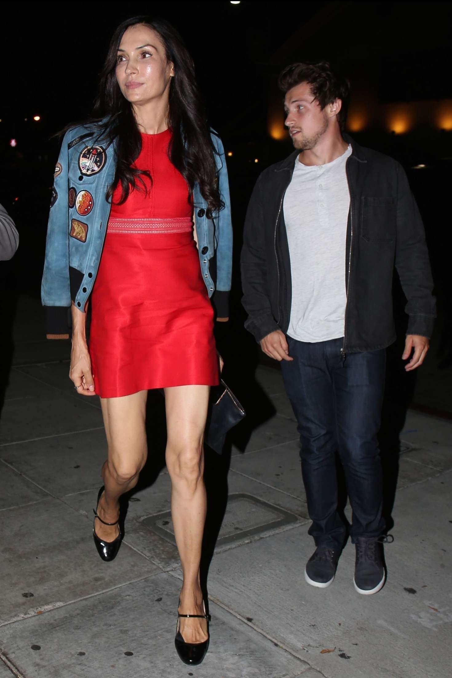 Famke Janssen in Red Mini Dress â€“ Out in Beverly Hills